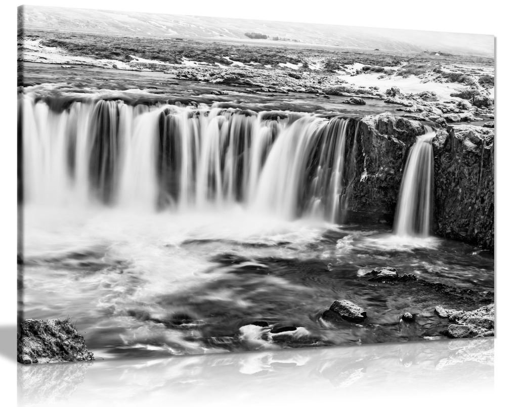 Panther Print White Black & Waterfall Winter Landscape Canvas Wall Art Picture Print (24X16)