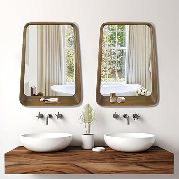 WallBeyond Wall Mirror with Shelf, Wood Frame Mirror for Wall Decorative Hanging Wall Mirror for Bathroom Bedroom Entryway Living Room, 24 18 Inch, 2 PCS
