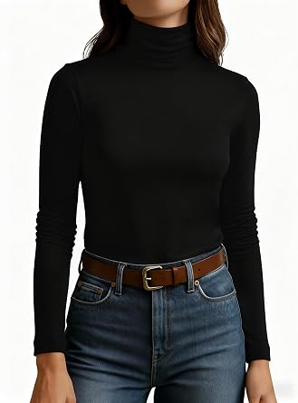 Womens Turtleneck Long Sleeve Shirts Slim Fitted Based Thermal Underwear Lightweight Active Shirt Fall Clothes 2025