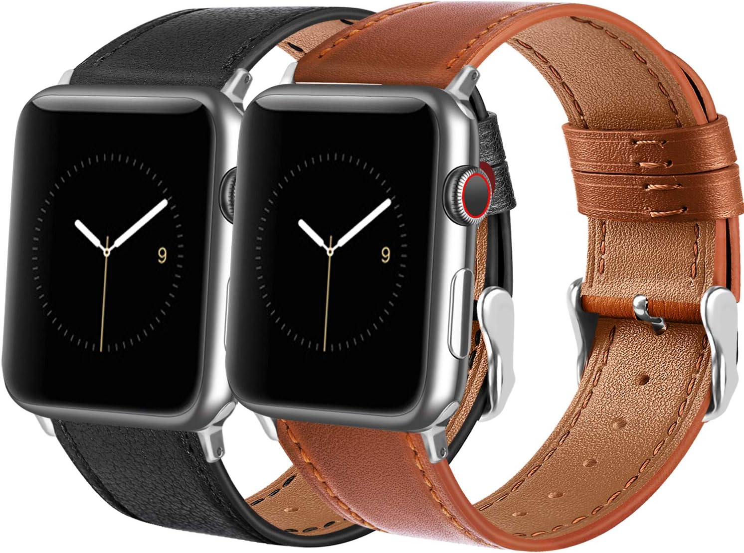 Tobfit Leather Bands Compatible with Apple Watch Band 38mm 40mm 42mm 44mm Women Men Compatible with iWatch SE Series 6 5 4 3 2 1, Black&Brown, 38mm/40mm