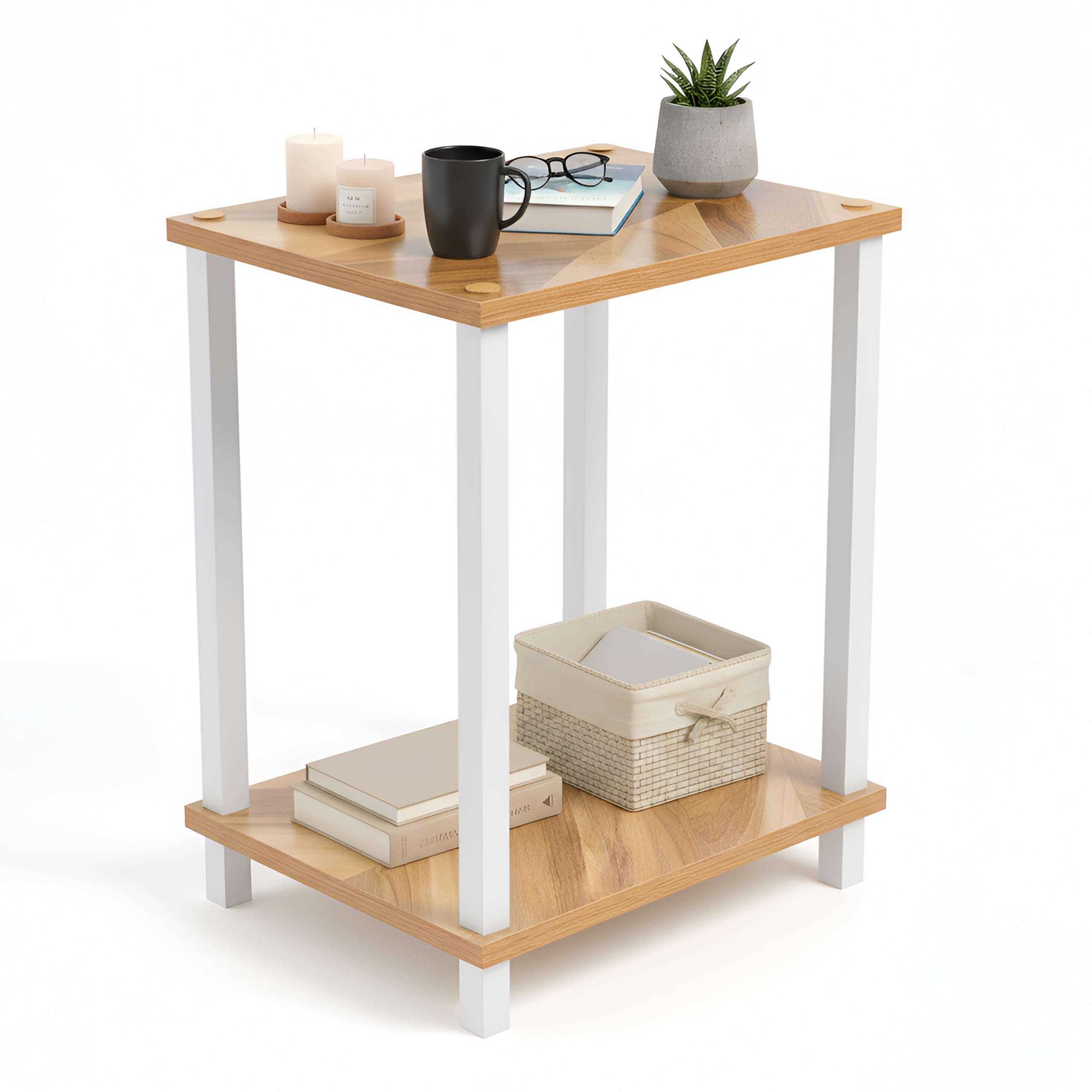 DIVCHI 2-Tier Side Table, Narrow Nightstand with Open Wood Shelf | Bedside Table for Small Spaces | Living Room | End Table for Everyday Comfort & Multi-Use storage for essentials (Textured Natural)