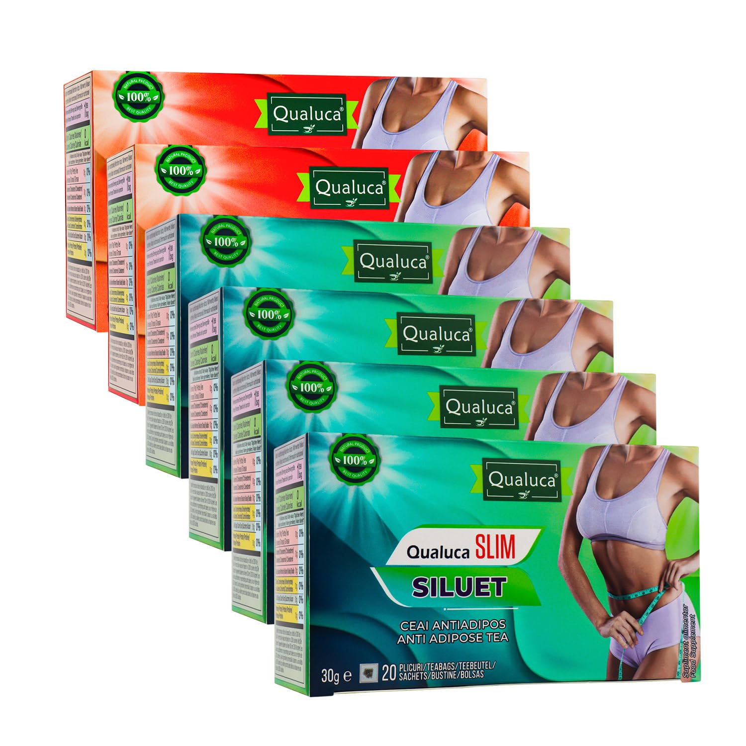 Qualuca, Silhouette & Detox-Komplex - 45 Tage | Tee | 4x Silhouette + 2x Detox | 6er-Set | 120 Teebeutel