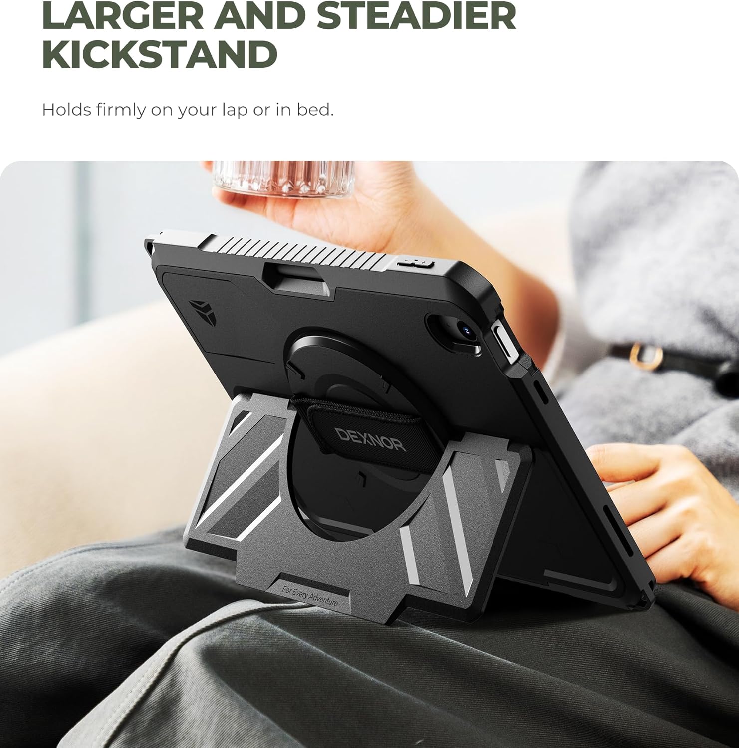 Dexnor Case for iPad (A16) 11th/10th Generation 2025/2022 (11″/10.9″),Rugged Protective Case with 360° Rotating Hand Strap& Stand & Screen Protector & Pencil Holder Shockproof Full-Body Cover, Black