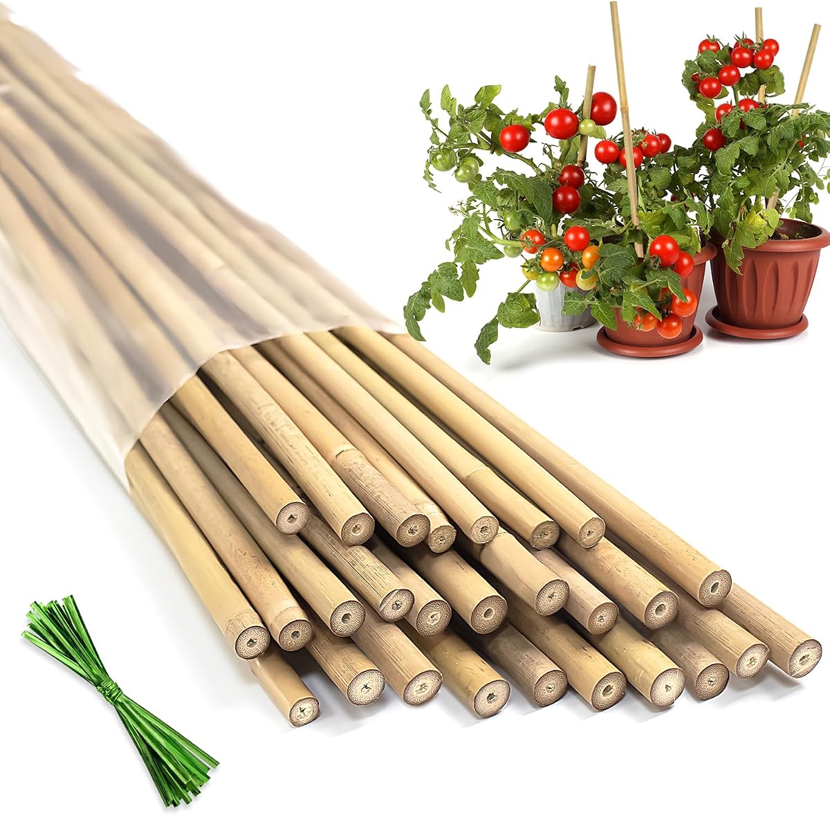 Plant Stakes, 18 Inches Natural Bamboo Stakes Plant Support Stakes -20Pcs | Bamboo Sticks for Indoor Plants, Ideal Climbing Support For Tomatoes, Beans, Flowers Potted Plants