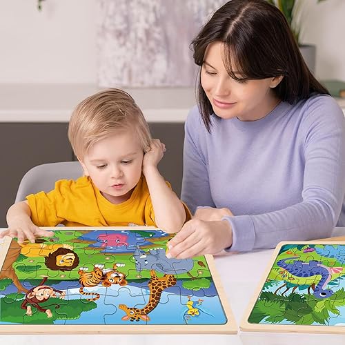 Miniatura 5 de Rompecabezas de madera para niños de 3 a 5 años  4-6, 4 paquetes de 24 piezas de rompecabezas de madera coloridos para niños pequeños, rompecabezas