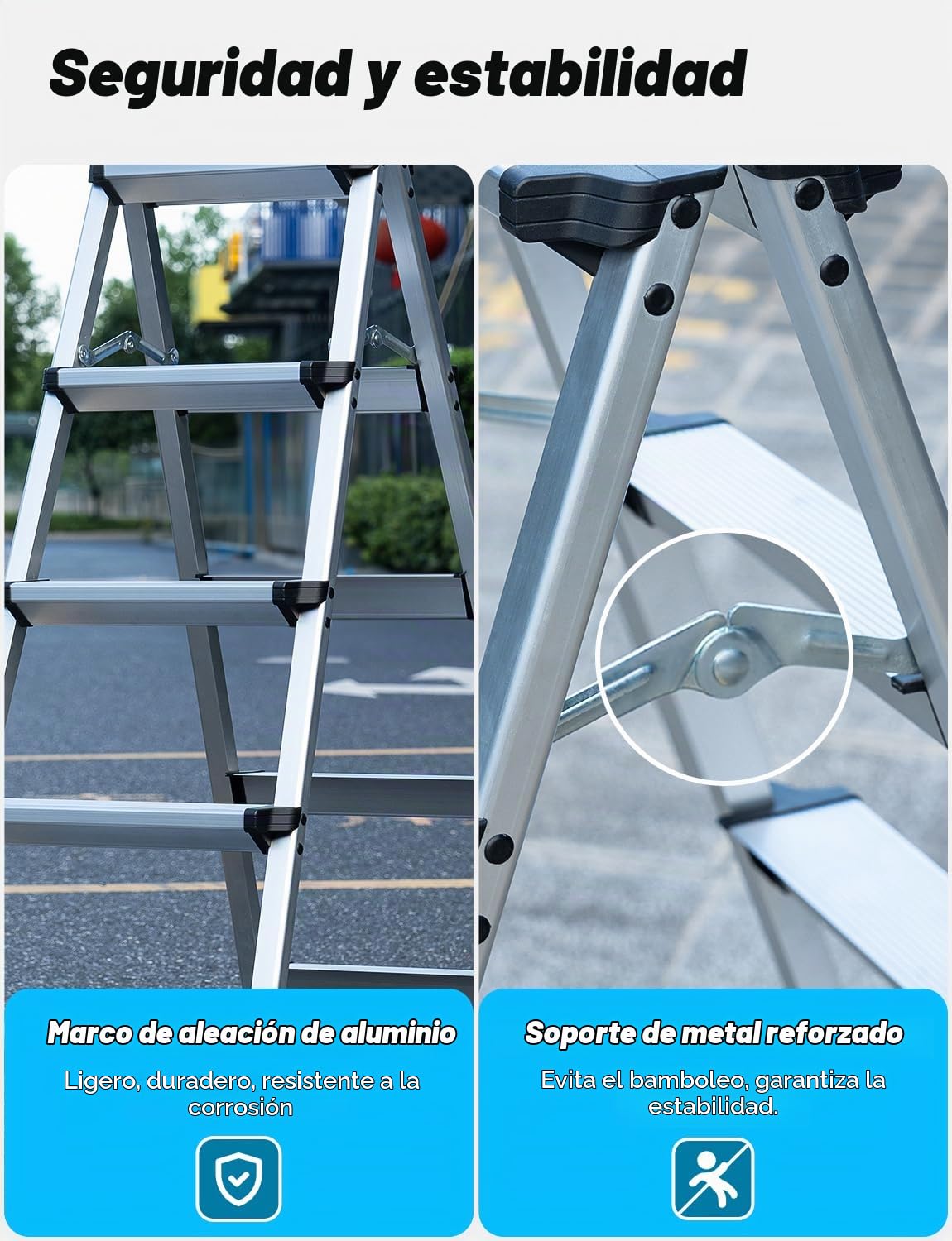 Miscoos Escalera de Aluminio de 5 Peldaños - Pequeña y Doméstica para Cocina, Antideslizante y Estable, Capacidad de Carga hasta 150 kg