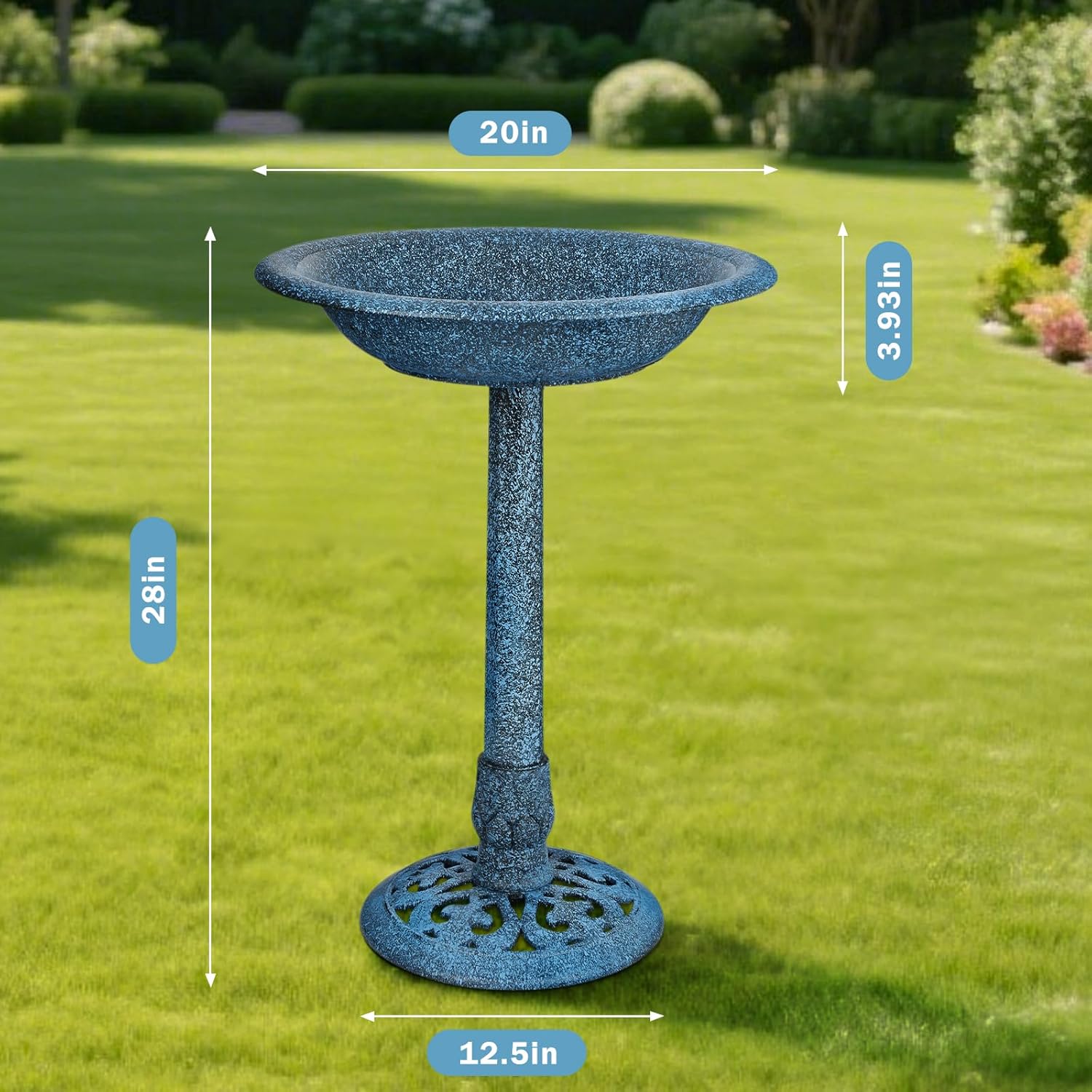 Mademax 28 Inch Height Polyresin Lightweight Antique Bird Bath for Yard, Garden, Patio, Outdoor (Blue)