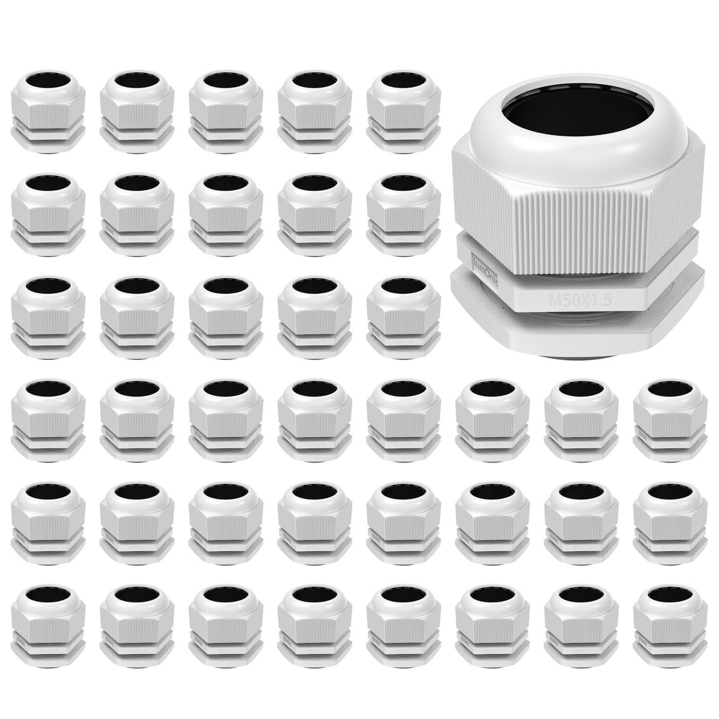 Lumonic 40x Kabelverschraubung M50 IP67 metrisch d32-38mm I Kabeldurchführung wasserdicht in grau I Verschraubungen, Schlauchdurchführung M50