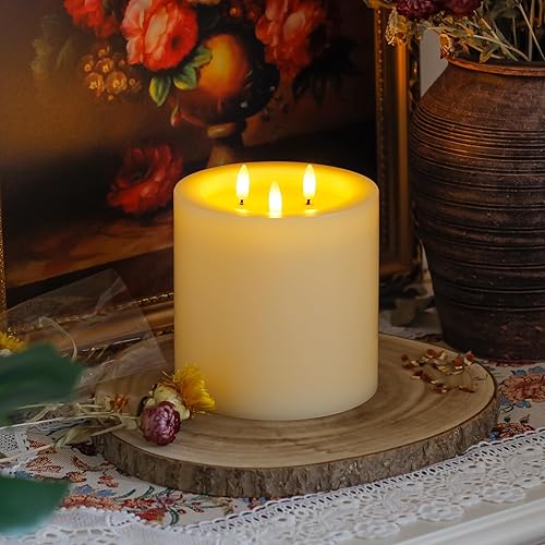 Miniatura 6 de Velas de pilar sin llama grandes de 3 mechas de 6 x 6 pulgadas con control remoto y función de temporizador, velas LED parpadeantes de cera real de
