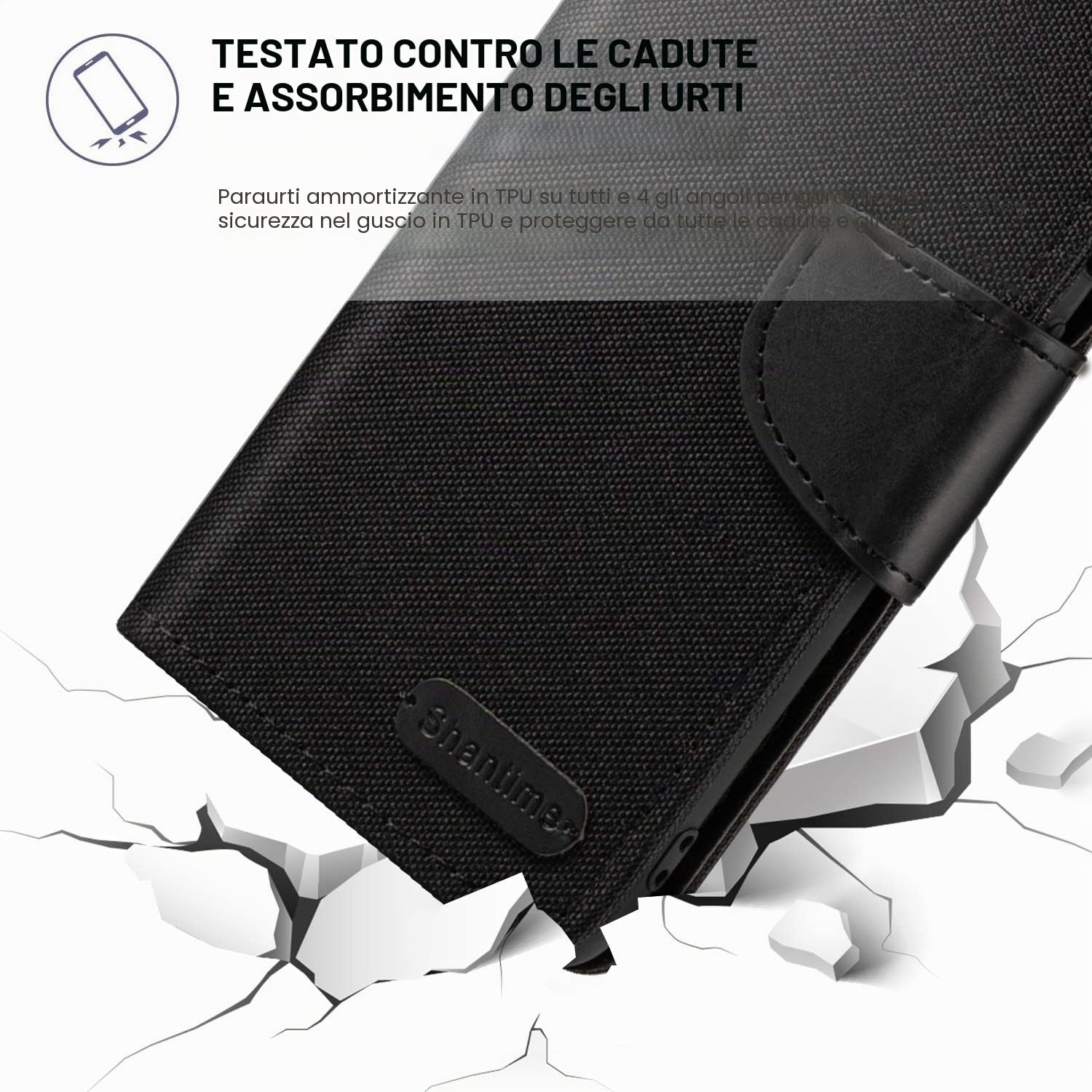 Custodia Flip in Tessuto Oxford e Pelle PU Compatibile con Doogee S118, Cover Protettiva con Chiusura Magnetica e Tasche per Carte (Nero) | 6.58" Custodia flip portafoglio in tessuto Oxford con guscio interno in TPU, supporto integrato e portacarte
