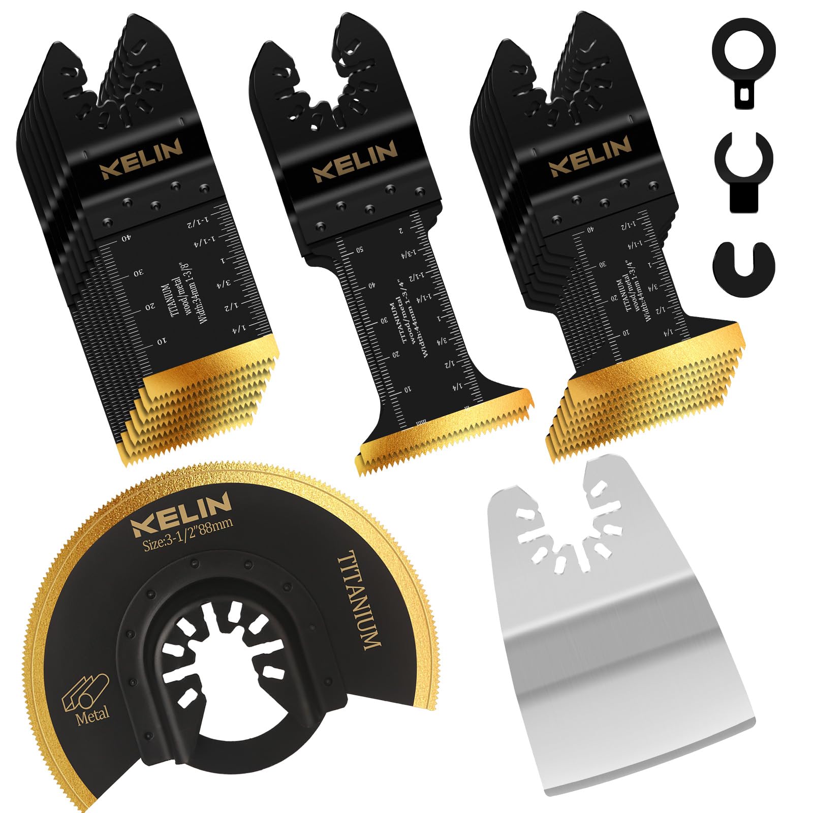 18 PCS Titanium Oscillating Tool Saw Blades with Stainless Steel Scraper and Semicircle Blades Kit, Universal Multi Tool Blades for Light Metal Sheet
