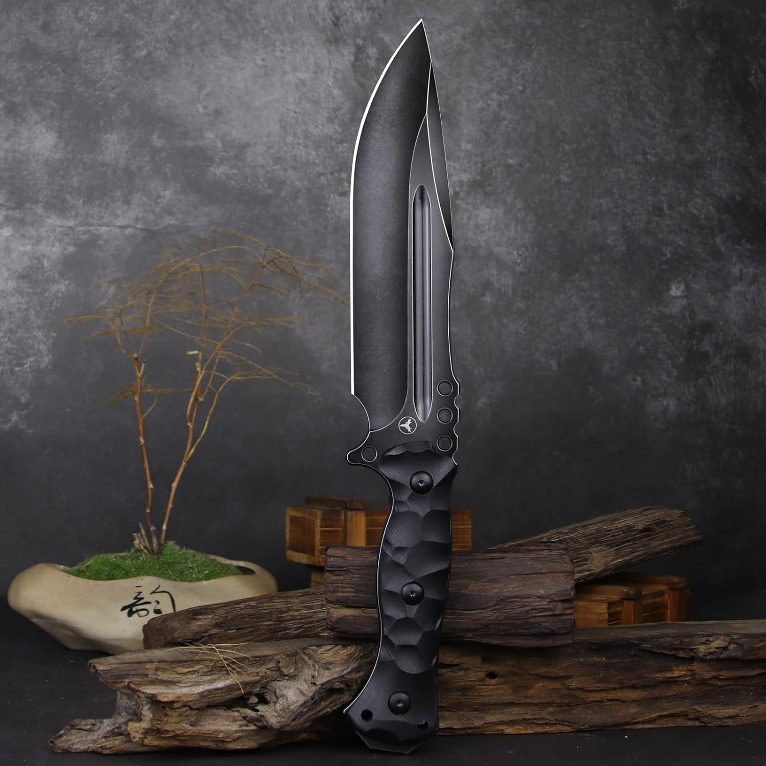 LENGREN【Chief 12.6 Inches THK Full Tang Drop Tactical Fixed Blade Knife Sleipner Steel G10 Handle Kydex Sheath for Camping,Hiking,Hunting,Fishing (Black)