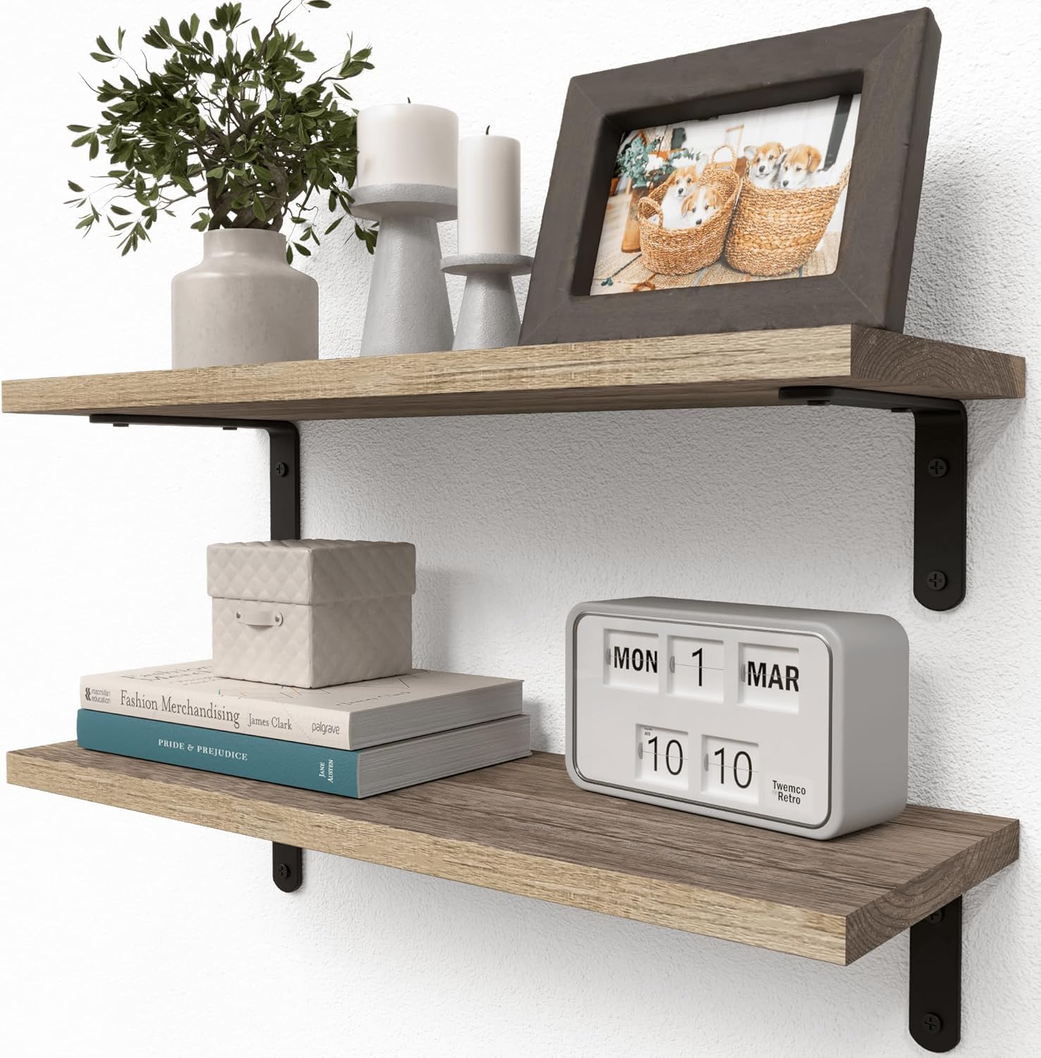 RICHER HOUSE Rustic Wood Shelves Set of 2, Farmhouse Style Floating ...