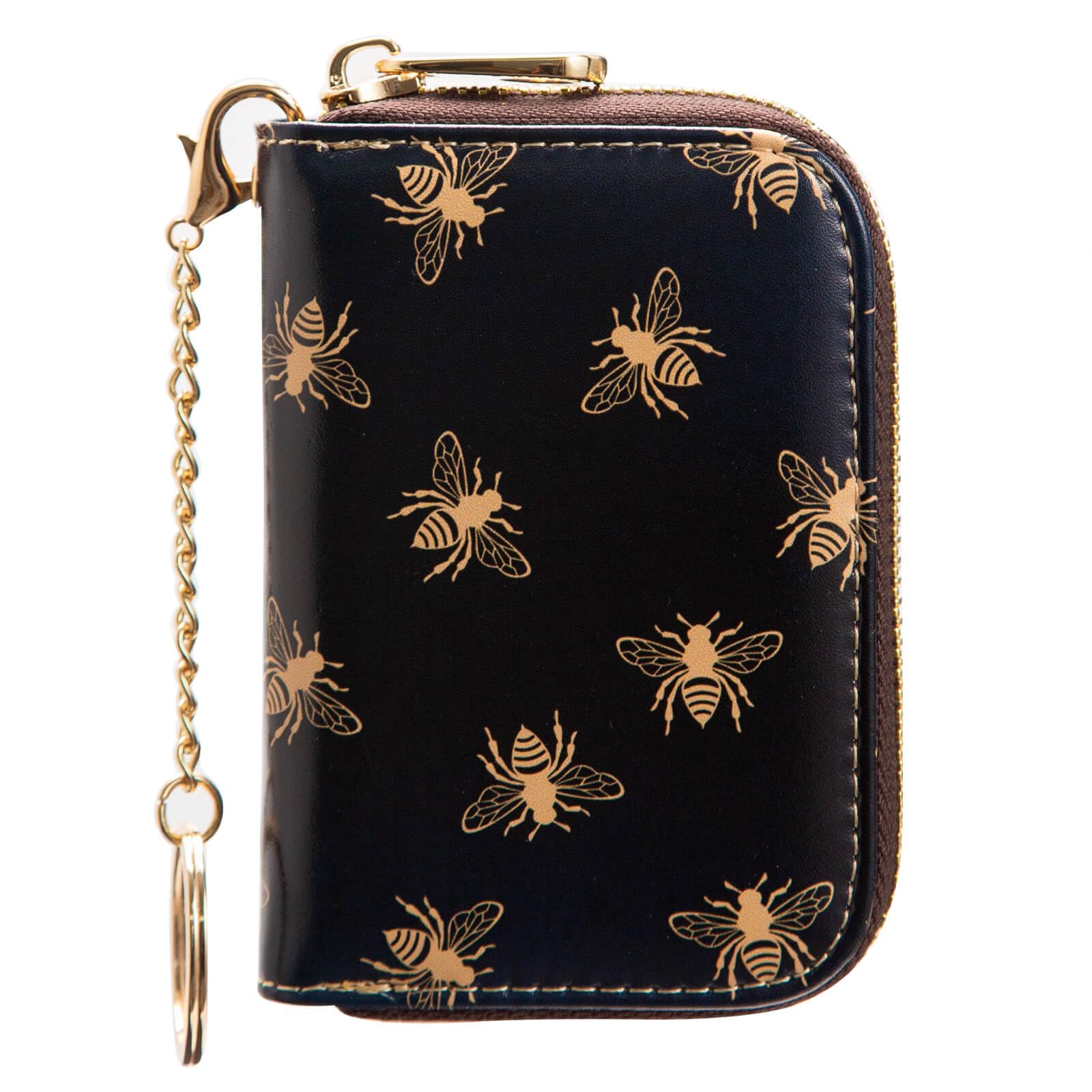 AIRMORSCredit Card Wallet, Zipper Leather Card Cases Holder for Men Women, RFID Blocking, Keychain Wallet (Small Bee)