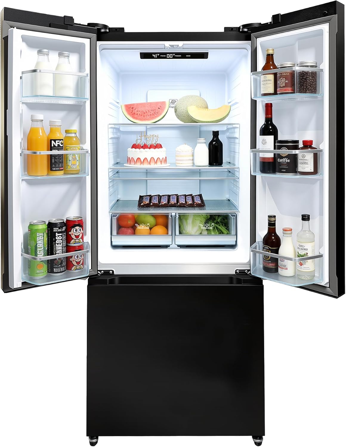 Iceblue 17.7 Cu.Ft. French Door Refrigerators, 30" Full Size Refrigerator, Beverage Refrigerator with Bottom Freezer, Frost Free Beverage Fridge - Black Stainless Steel