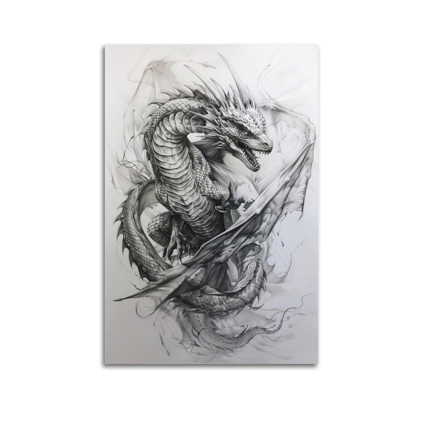 DLJGDS Fantasy Creatures Poster Ink Painting Fierce And Strong Dragon Decorative Painting Canvas Wall Posters And Modern Family Bedroom Decor 20x30inch(50x75cm)