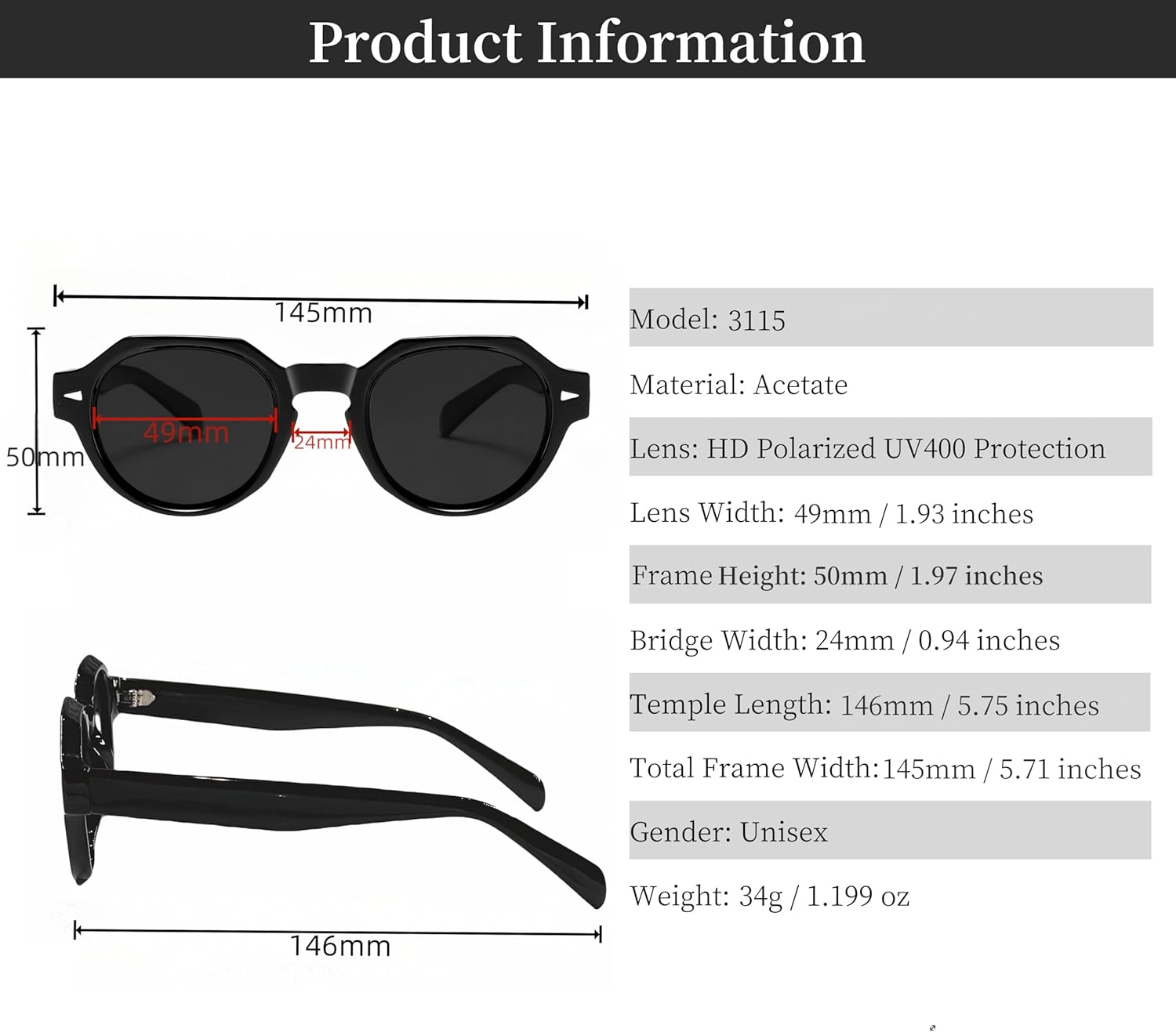 ROCKNIGHT Retro Italian Design Acetate Polarized Sunglasses Unisex UV Protection Durable Frame for Small Medium Face - Image 4