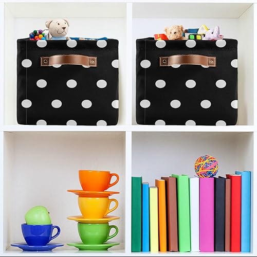 Miniatura 7 de Cesta de almacenamiento de lunares negros y blancos, cajas de almacenamiento de tela, cajas organizadoras, canastas grandes plegables con asas de