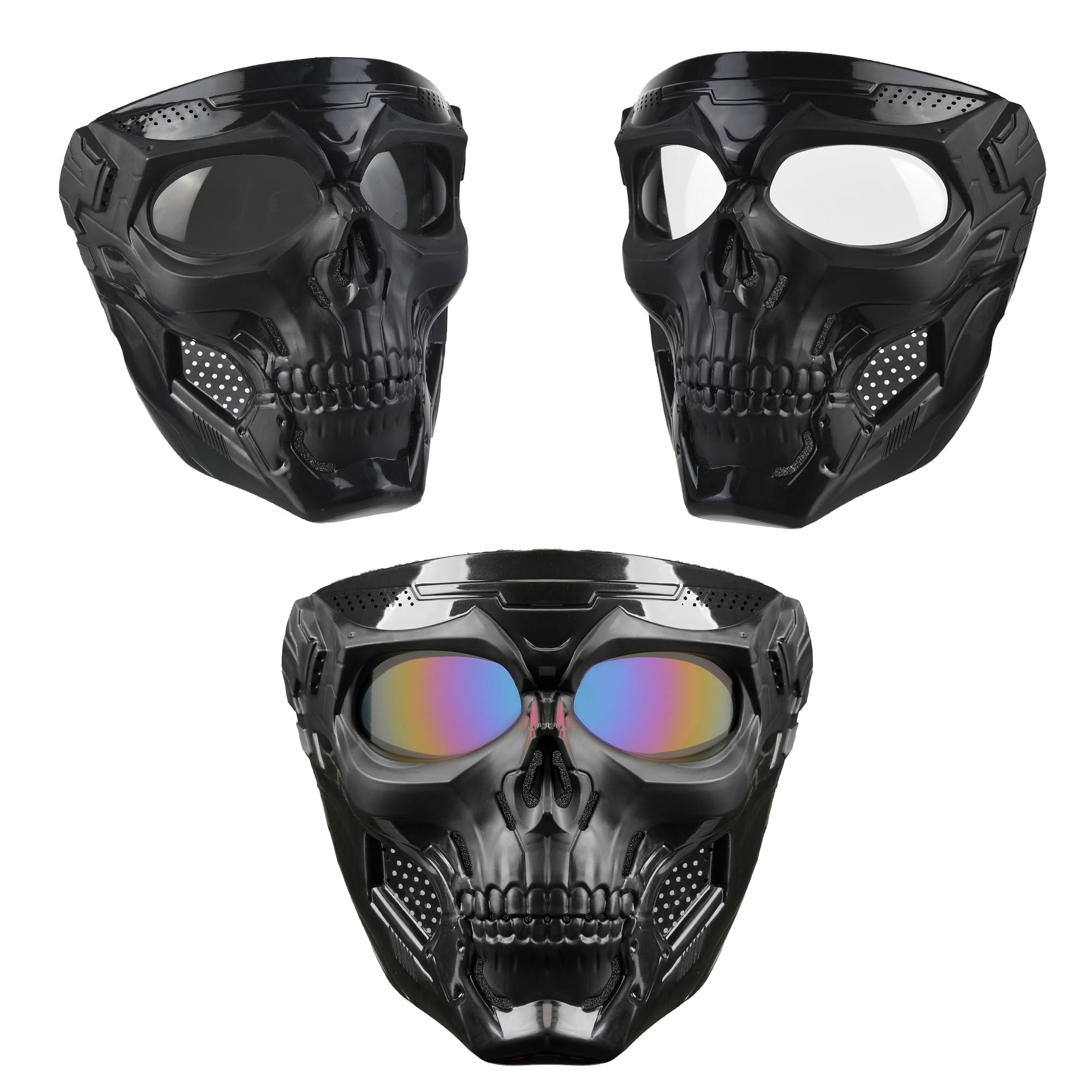 3 Pcs Airsoft Mask Full Face, Skull Airsoft Tactical Full Face Mask for Paintball, Motorcycle, and Men’s Shield – Impact Resistant Masks for Halloween, CS Wargame, and Outdoor Sports