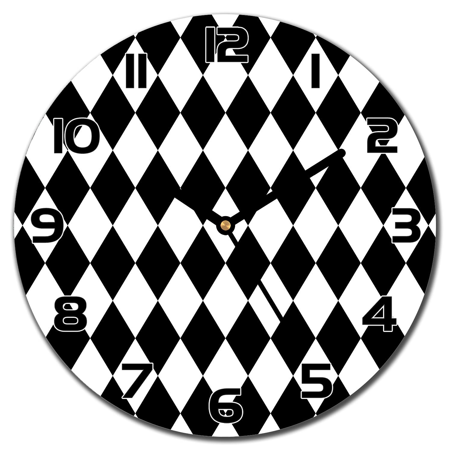 Horloge en verre Harlequin lisible avec aiguilles noires pour salon