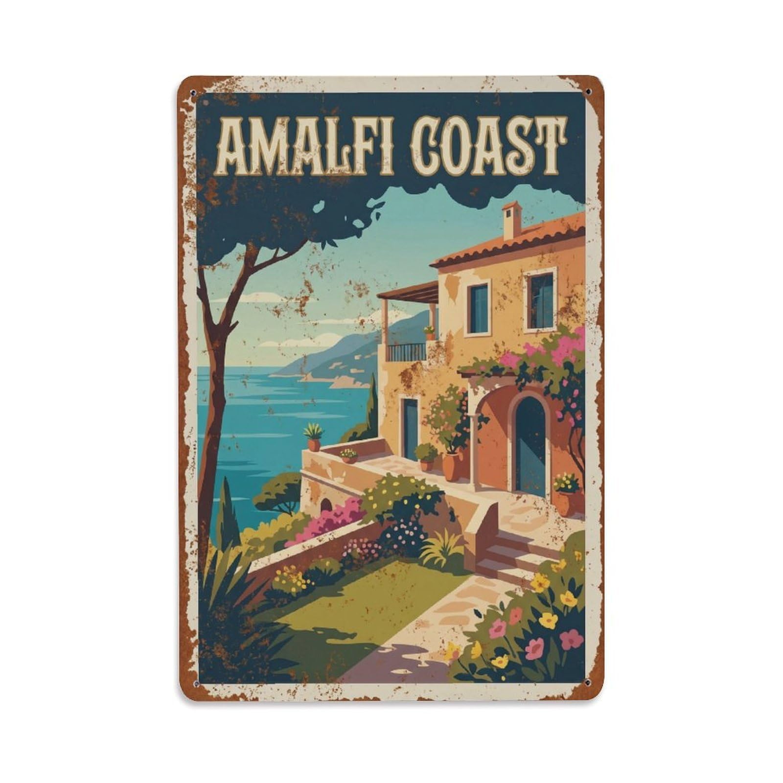 Vintage Travel Residence Italy Seaside Metal Tin Sign