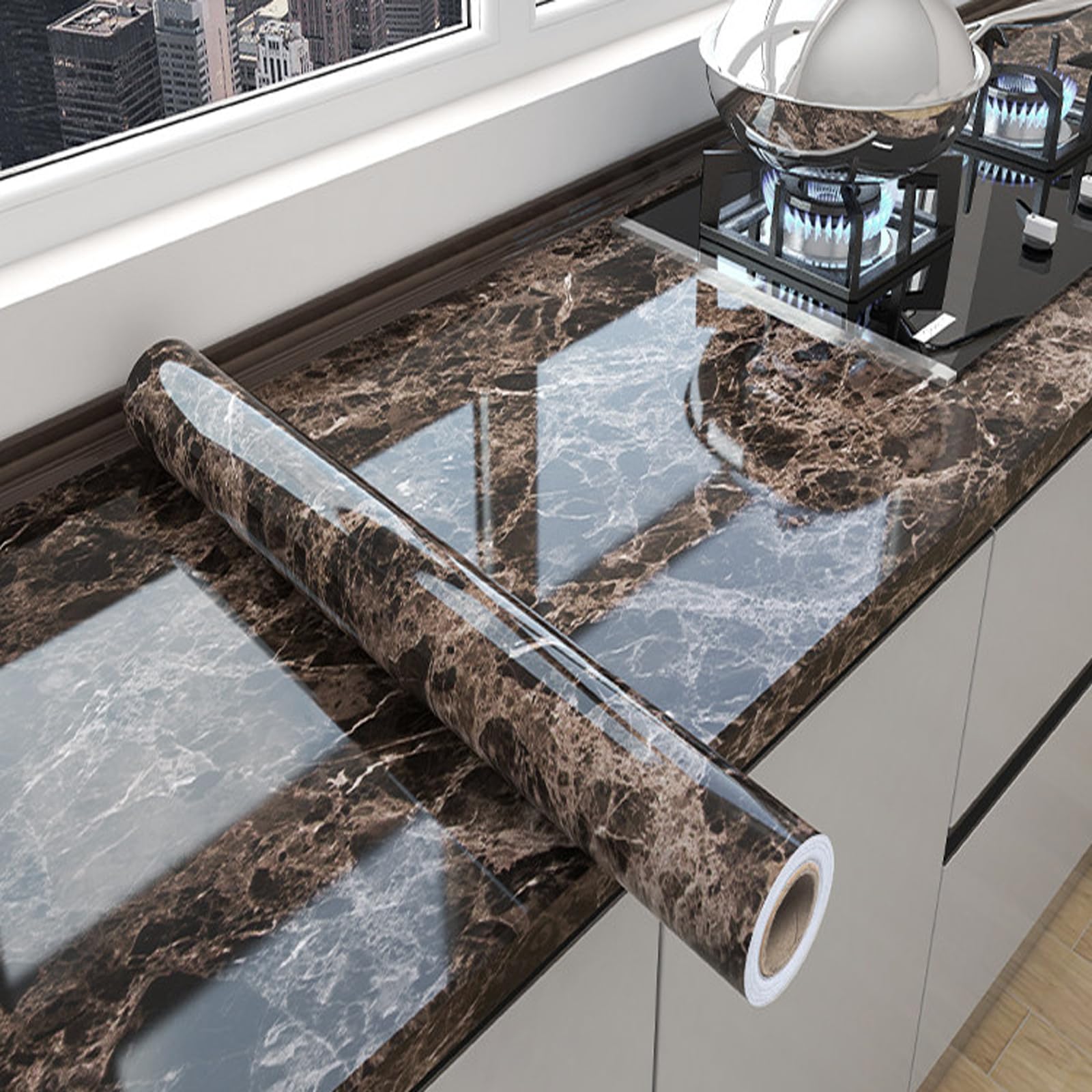 Rouleau de papier peint autocollant imitation marbre pour cuisine