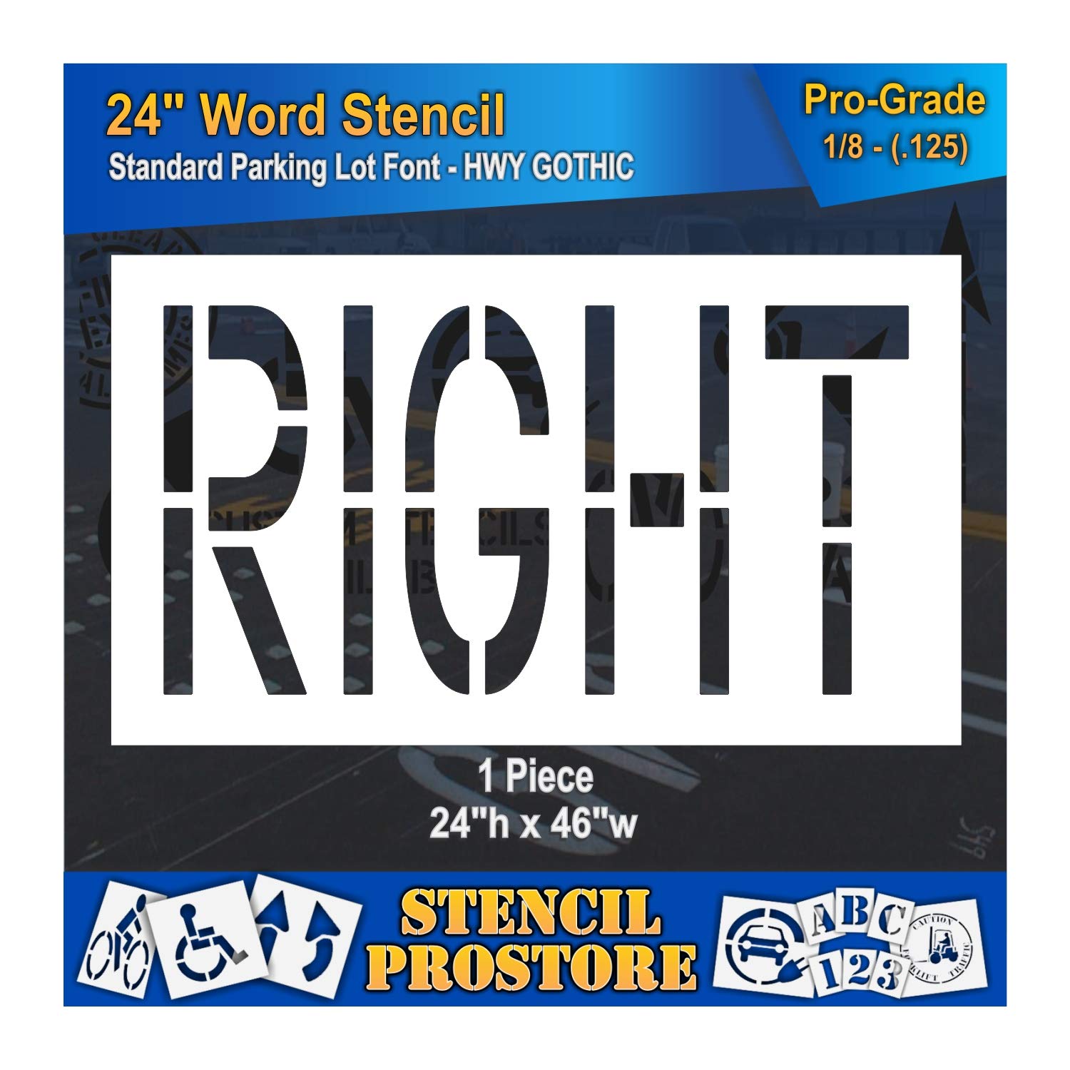 Pavement Marking Stencils - 24 inch Right Stencil - 24" x 46" x 1/16'' (63 mil) - Light-Duty