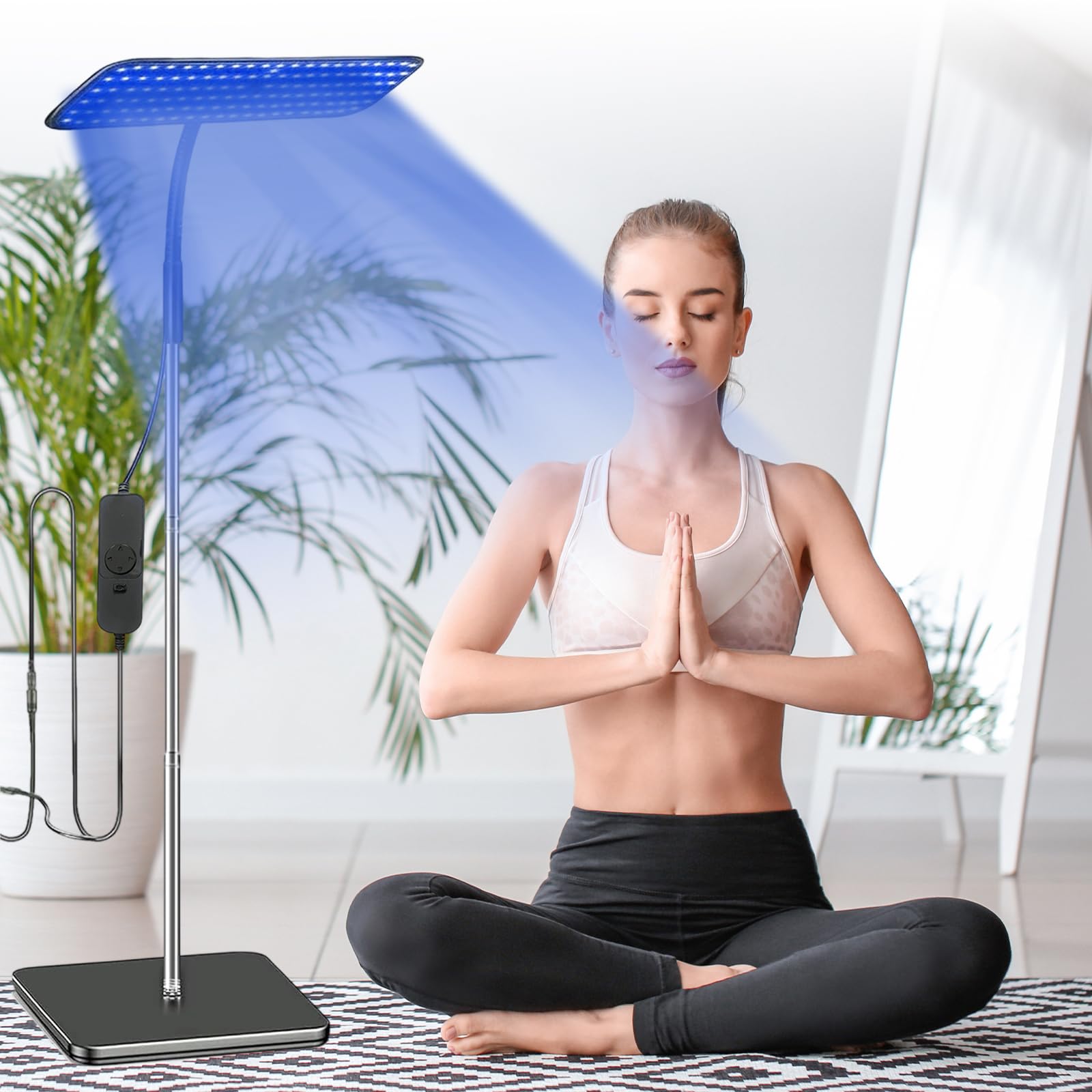 Solarium para el hogar, 460 NM y 490 NM, lámpara de bronceado con gafas de sol, luz azul de 25 W, luz de bronceado, soporte de metal ajustable y temporizador, bronceador facial con 126 ledes para uso