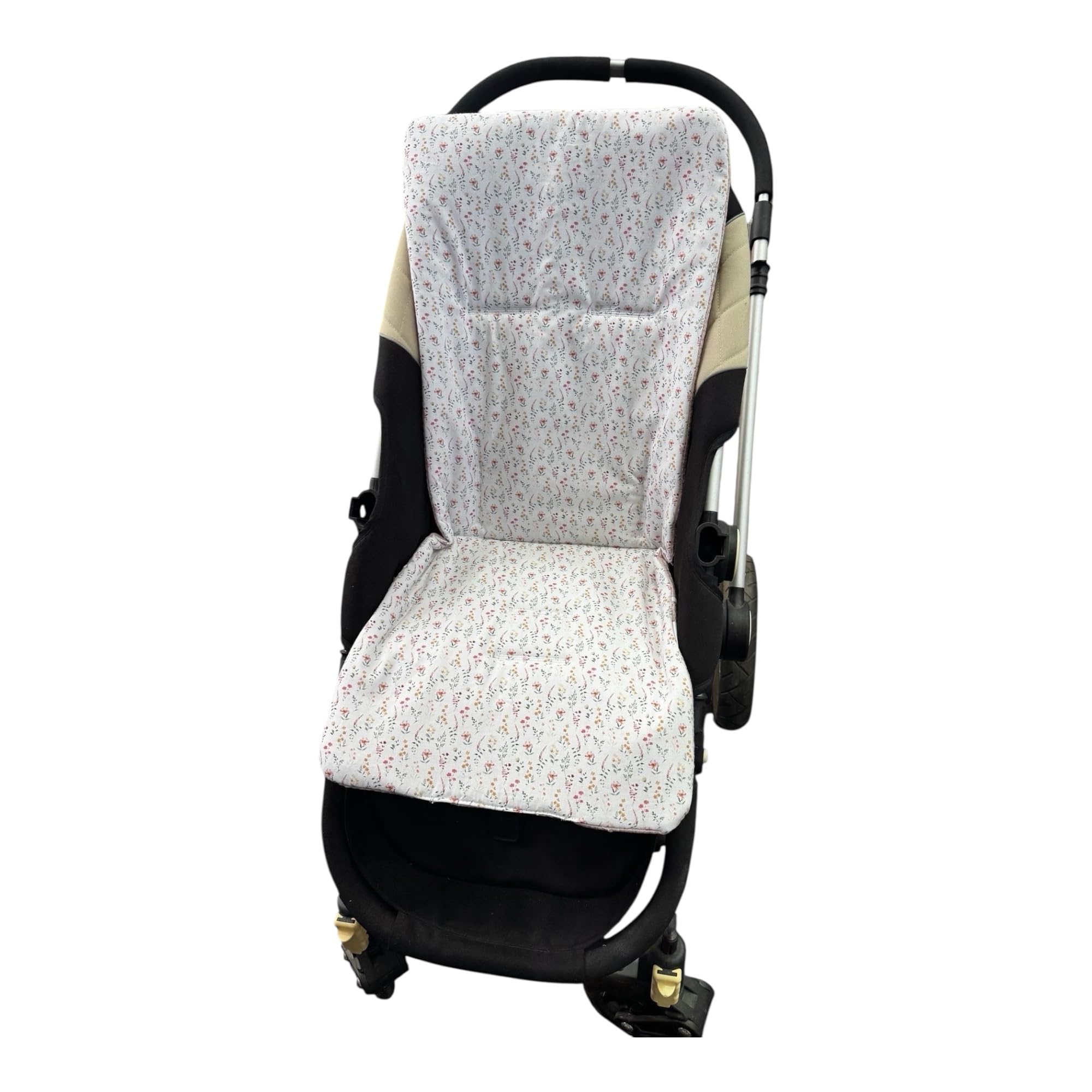 Danielstore Colchoneta Silla Paseo Universal | 80x39cm, 100% algodón | Reversible, transpirable, adaptable, fácil de colocar | Comodidad y protección para bebé (Flores rosa) — view 11