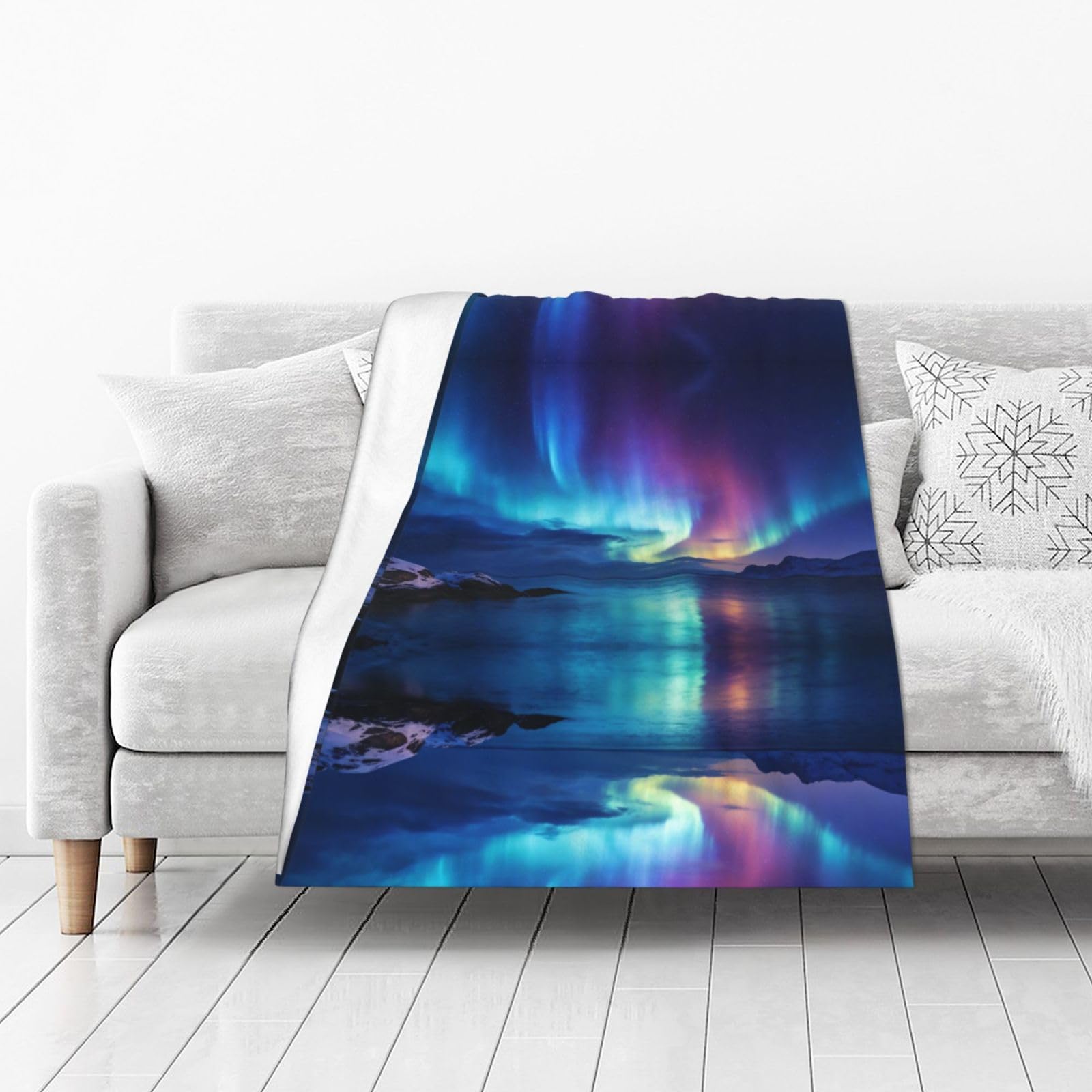 DUYIOKH Aurora Over the Sea Print Thick Throw Blanket, Blanket for Couch Bed Warm Travel Blanket for Camping Movie Night