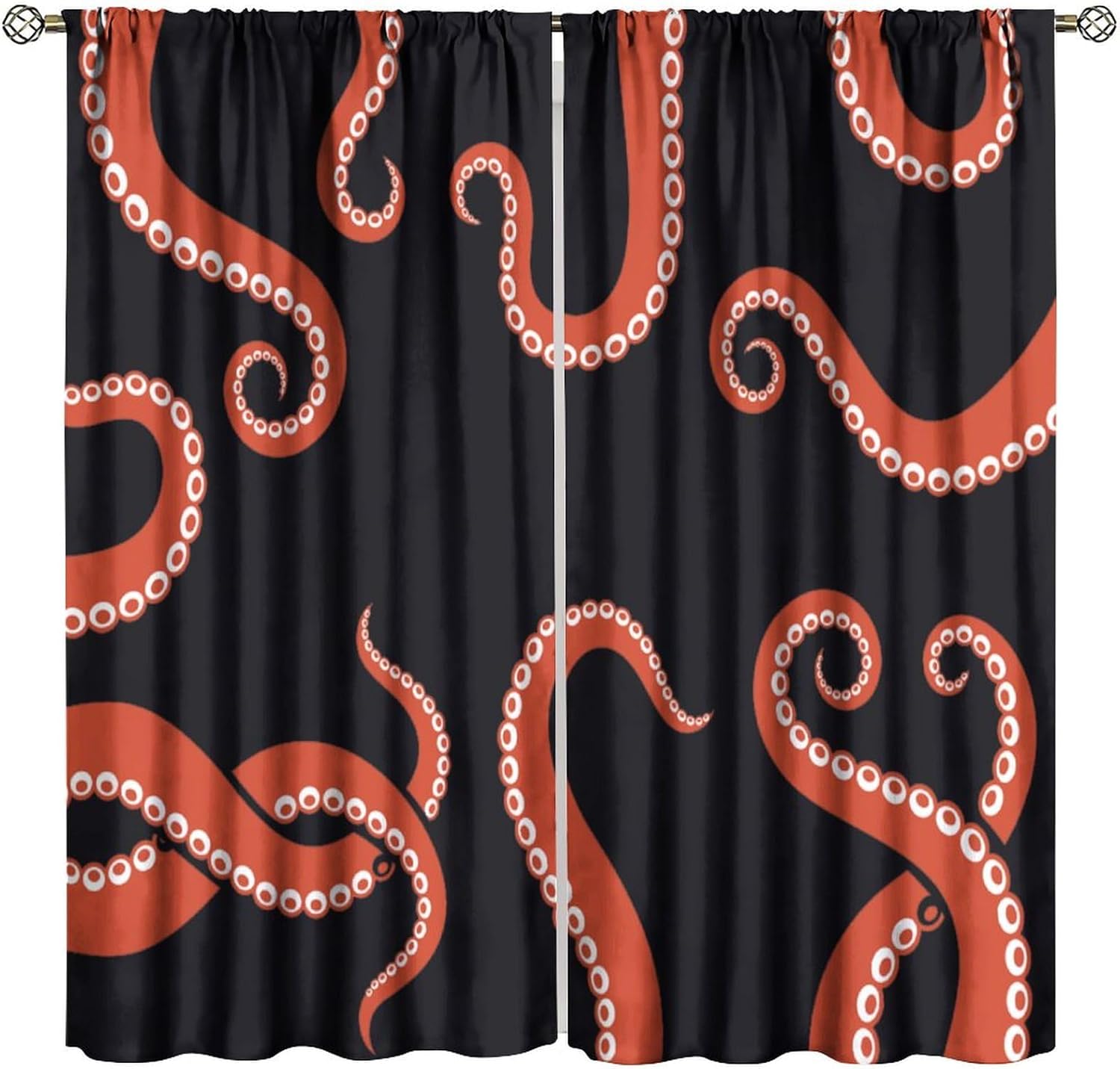 Octopus Curtain Red Octopus Tentacles Blackout Print Rod Pocket Window Drapes for Bedroom Living Room 42x54in