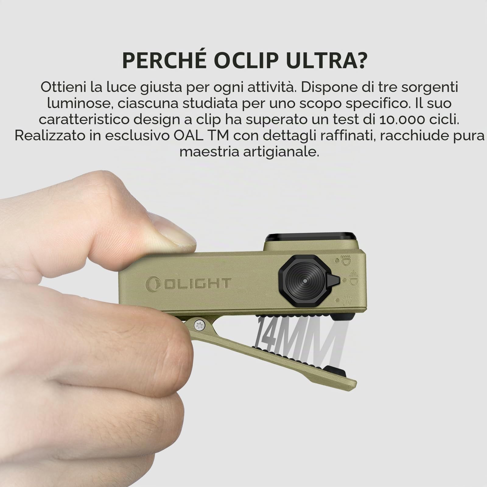 OLIGHT Oclip Ultra 530 Lumen Clip On Torcia con luce UV, luce diffusa, spot, USB-C Ricaricabile EDC Lampada con Base Magnetica, Resistente Mini Torcia LED per Corsa, Lavoro, Escursionismo (Verde Oliva