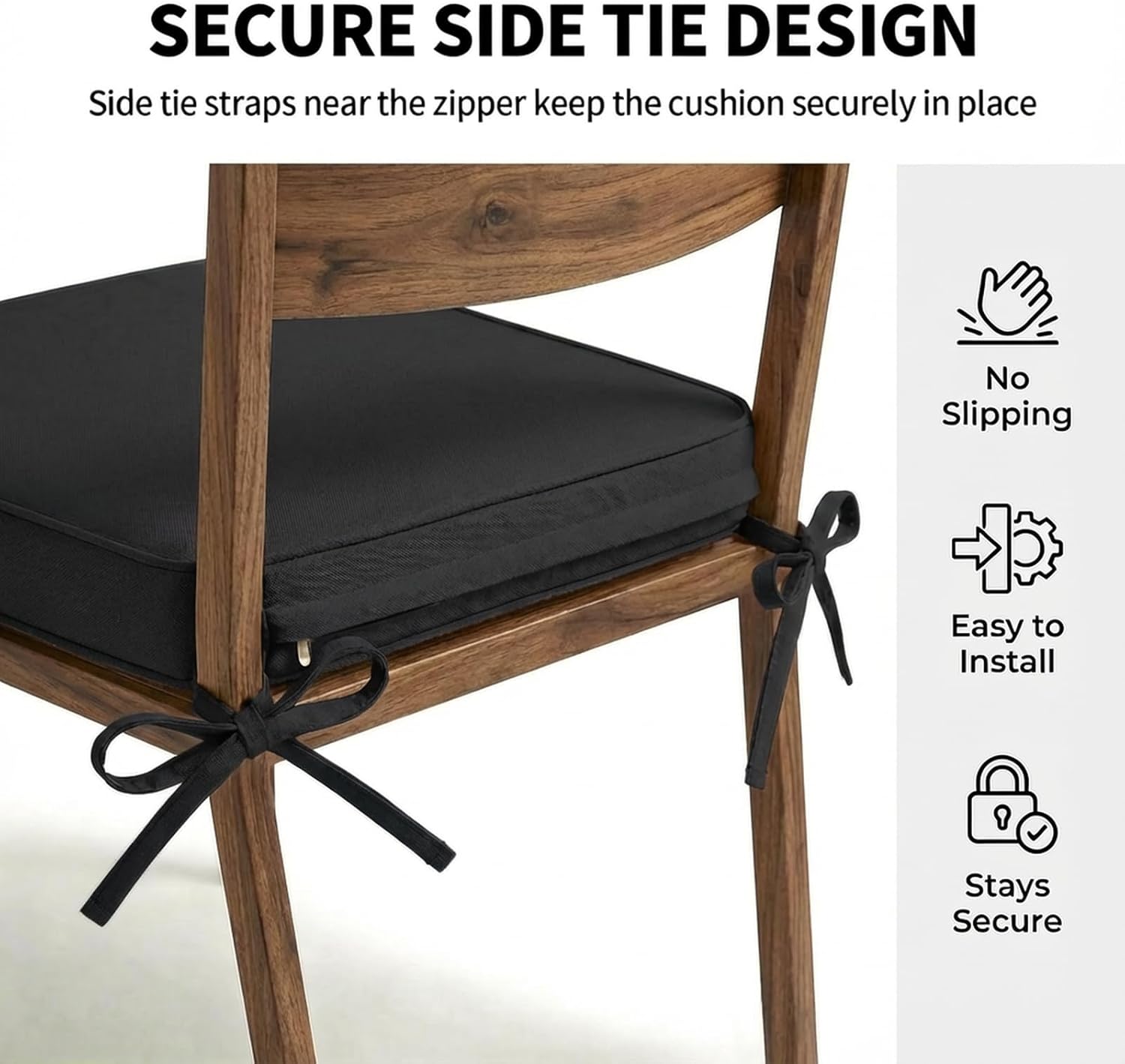 Outdoor Chair Cushion 18x18x3, Waterproof Patio Seat Cushion with Ties, Square Foam Padded Replacement Cushion for Garden, Dining, Porch Furniture - Navy Blue (Black)