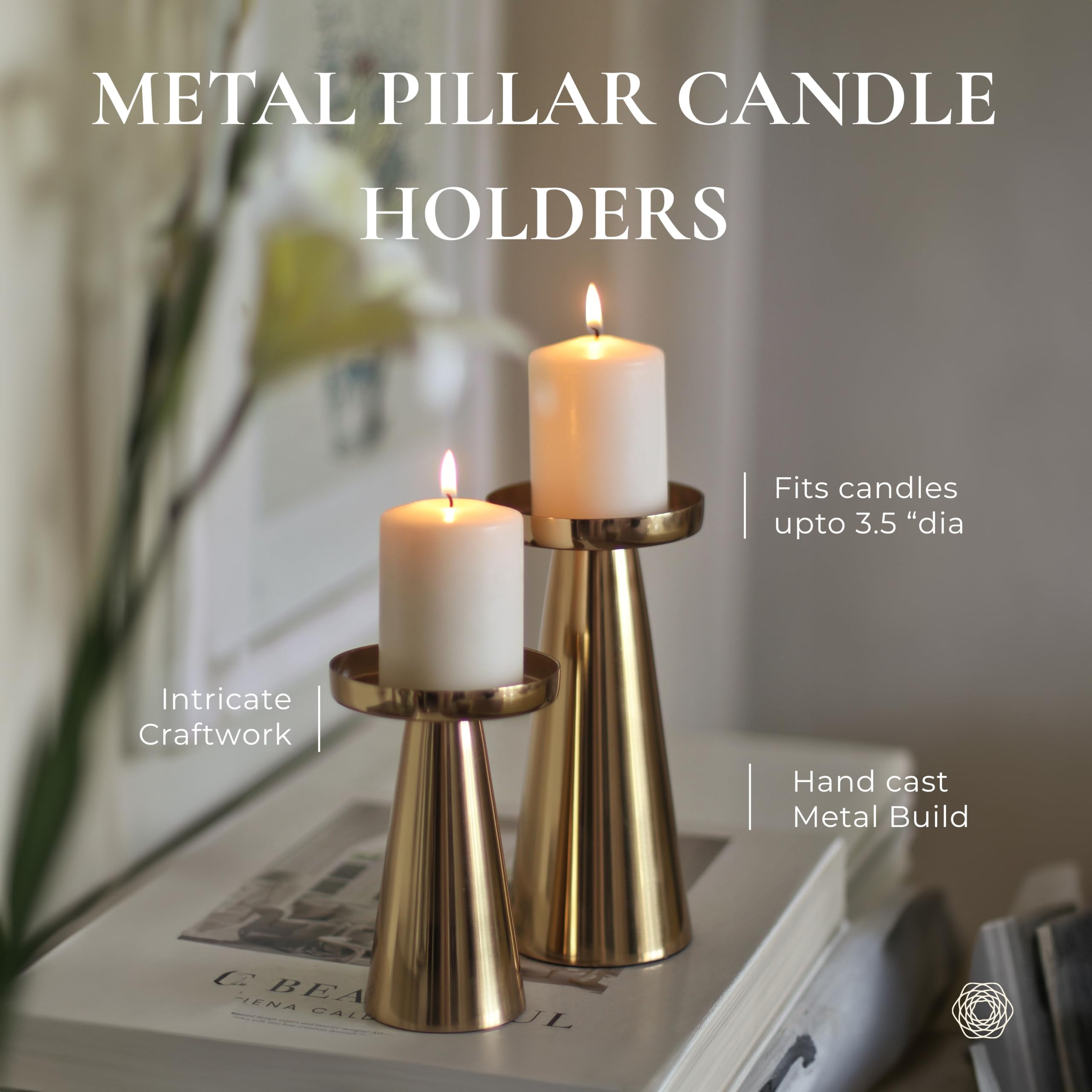 Behoma Metal Pillar Candle Holders - Set of 2 -3 Behoma Metal Pillar Candle Holders - Set of 2 -3