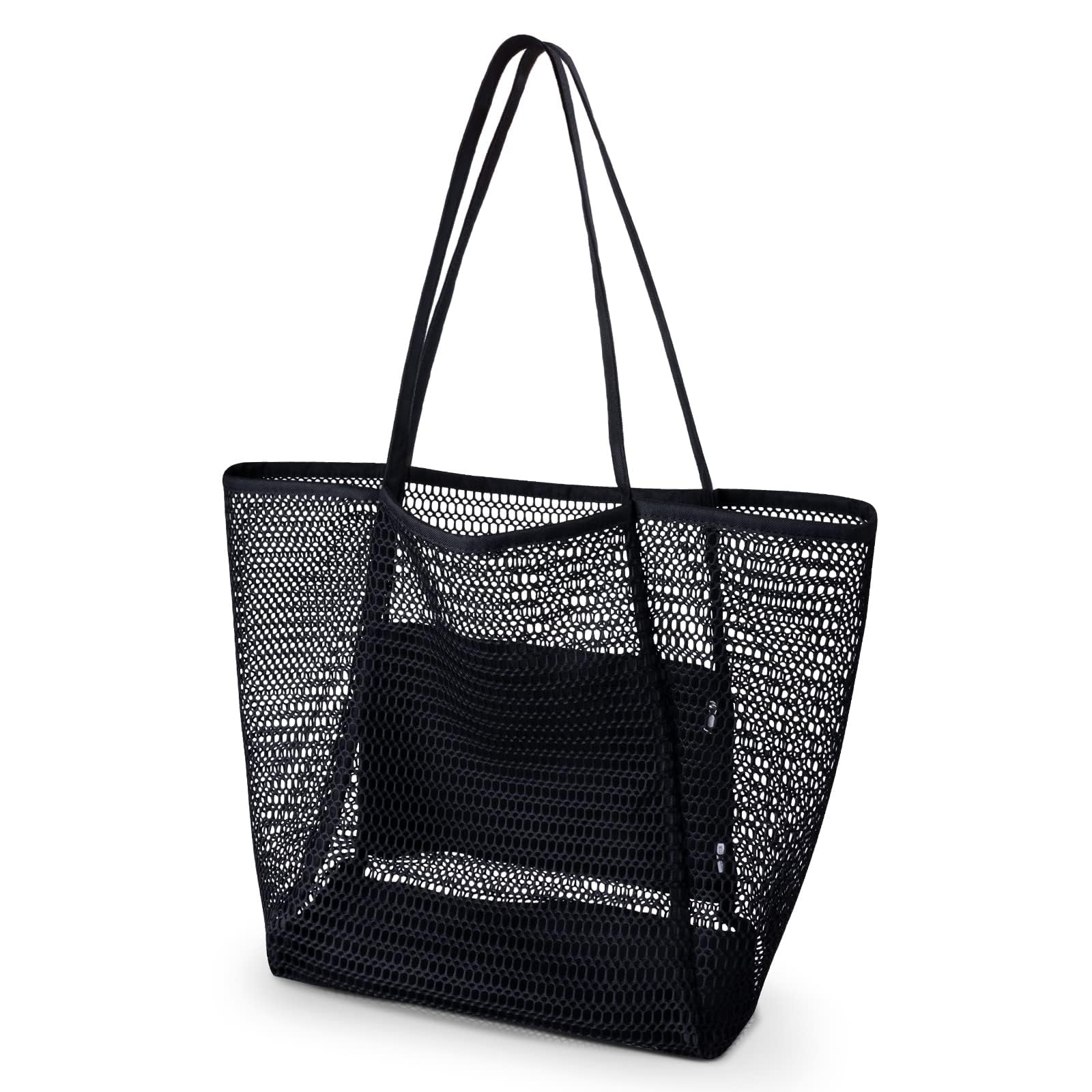 benpen Große Strandtasche Damen Xl Familie,Beach Bags For Women,Netztasche Strand Mit Reißverschluss Innentasche,Faltbare Leichte Mesh Strandtasche Korb,Badetasche Klein,Shopper für Frauen
