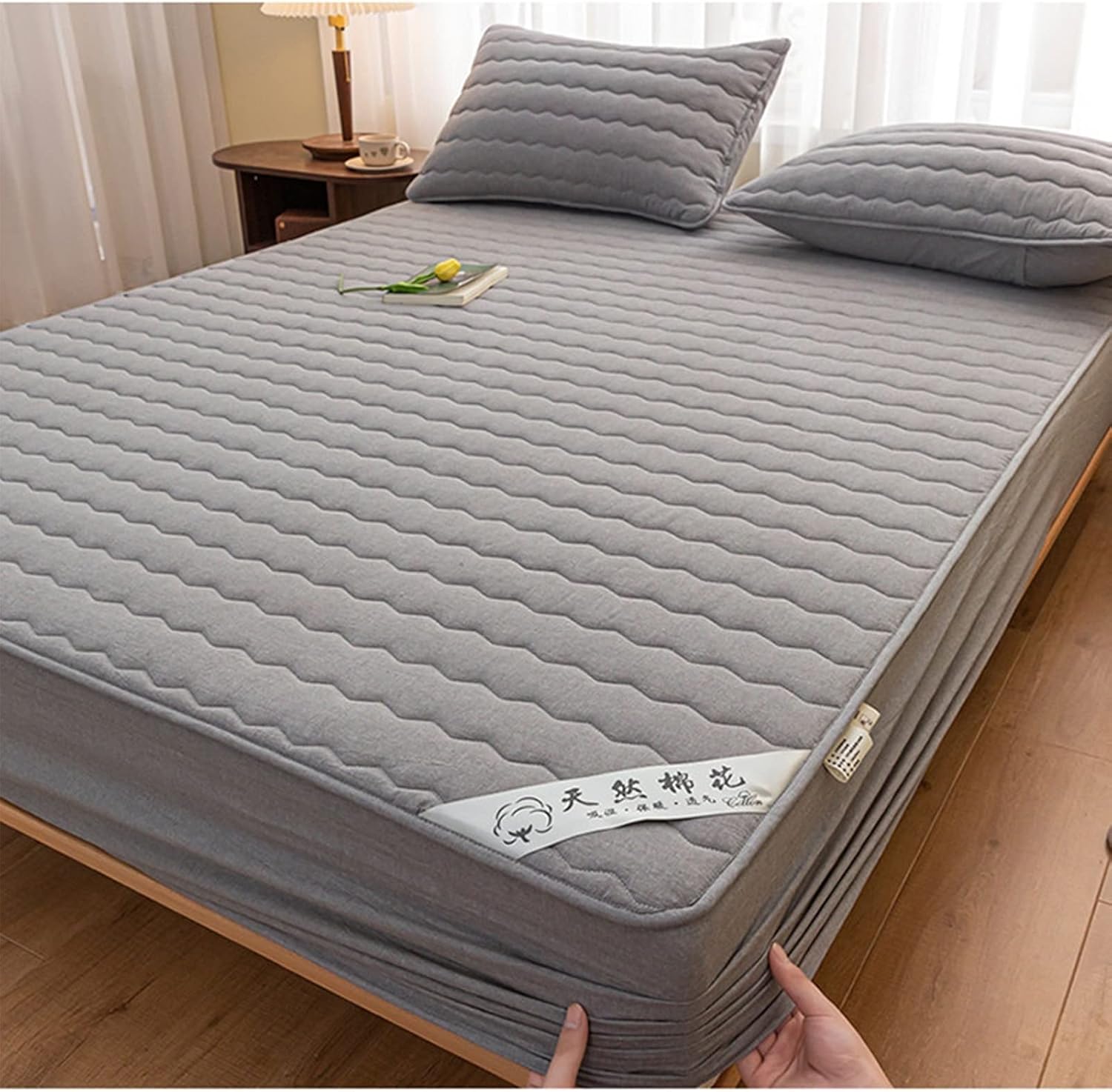 Fitted Bed Sheets Type A Cotton Fabric Quilted Layer Kids Size Bedspread Cover Anti-dust and Non-Slip Mattress Protector Toppers ( Color : Grey , Size : 48x74cm/pillowcase )
