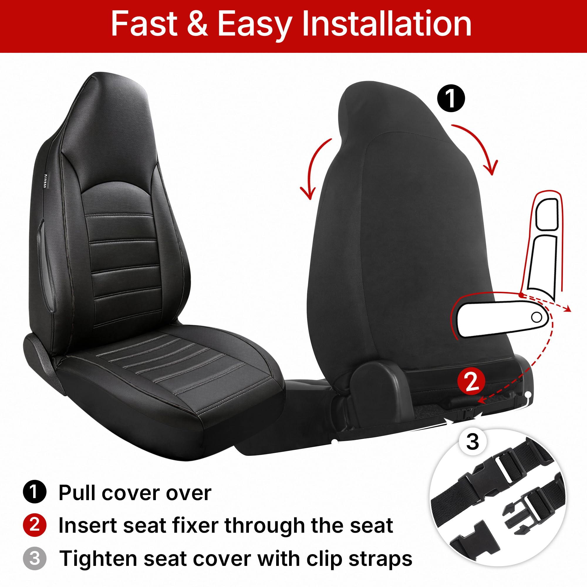 AUTOYOUTH Lot de 2 housses de siège avant universelles en cuir PU imperméable - Noir - Compatible avec airbag - Pour SUV, camionnette, berline