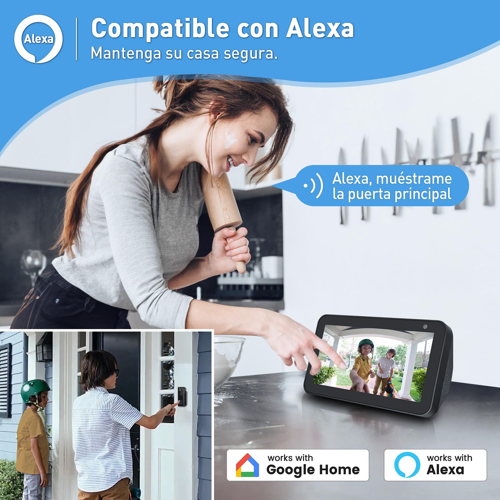 XTU Timbre Inalámbrico con Cámara, 2K HD WiFi Timbre Videoportero Exterior Impermeable con Soportes, Detección de Movimiento PIR, Visión Nocturna, Audio Bidireccional, Compatible con Alexa