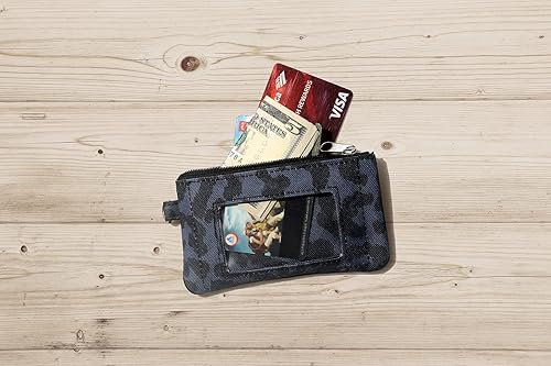 Vista 3 de DQL Llavero de cartera con estampado de leopardo, funda de identificación con cremallera, llavero de cartera de identificación