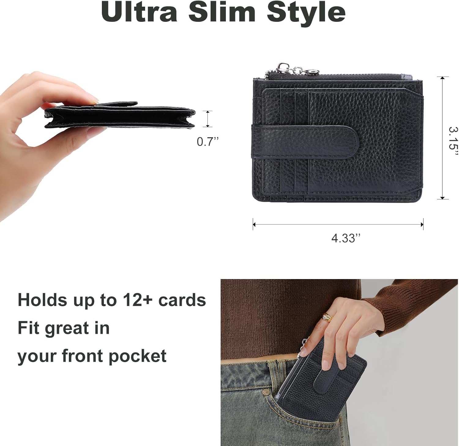 Slim Wallet for Women Genuine Leather Card Holder Thin Womens RFID Blocking Small Wallets - Image 3