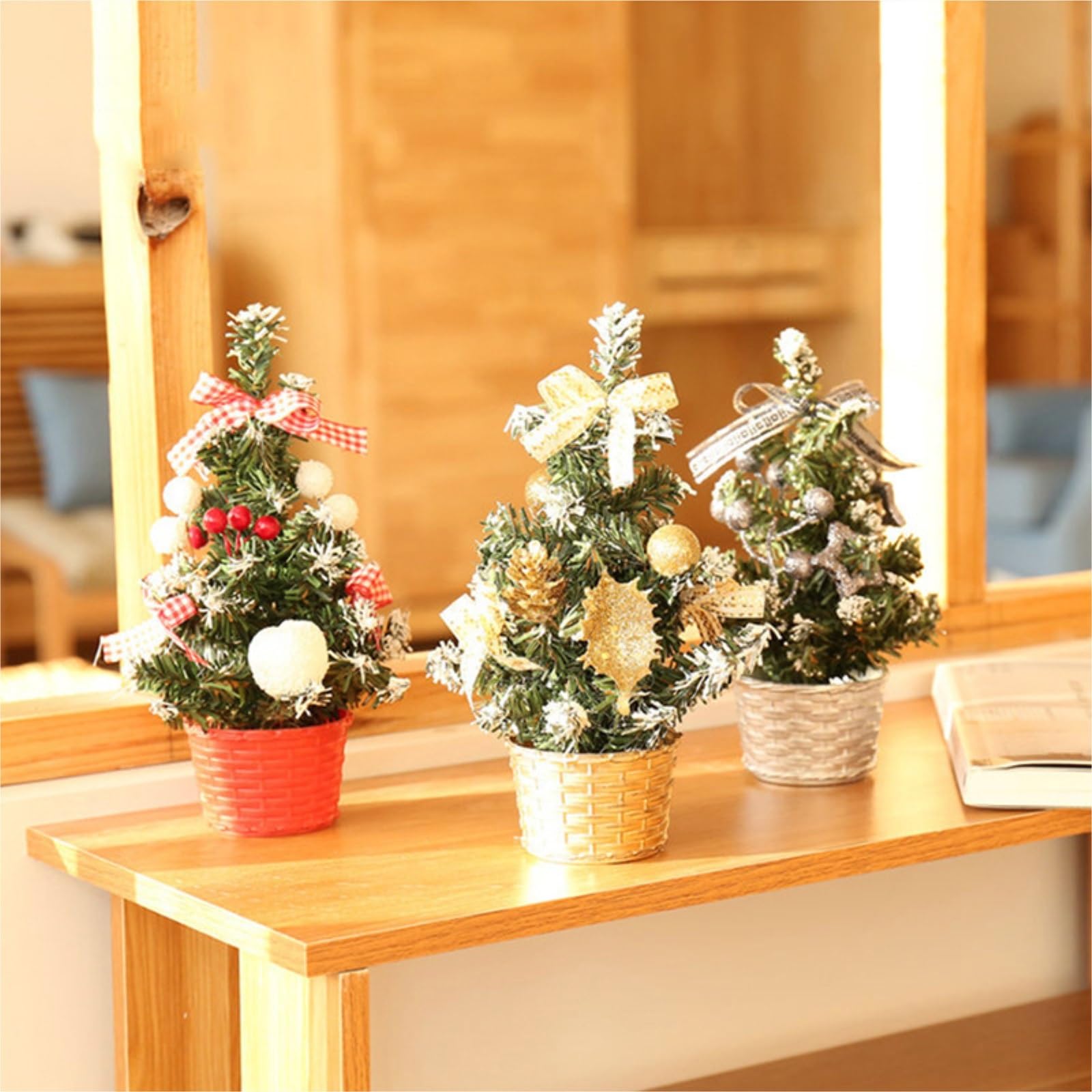 Decorazione for albero di Natale artificiale in miniatura con luci, albero di Natale for decorazioni da tavolo, ornamento festivo for le vacanze albero di natale(3PCS)
