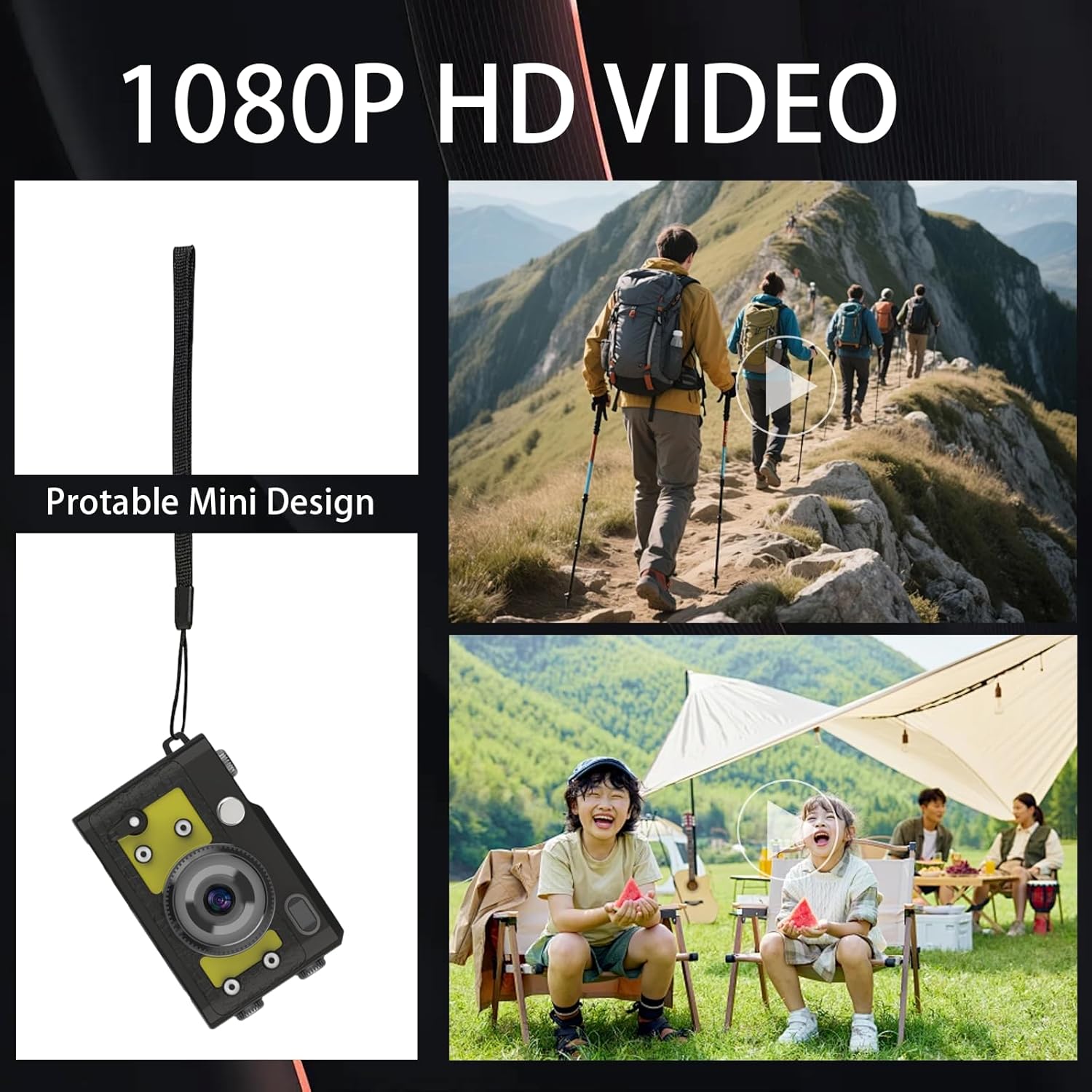 Mini Keychain Camera 64GB, 1080P Mini Retro Photo Video Camera, 120 Minute Battery Life Portable Tiny Digital Cam, Micro Video Camcorder for Travel Students Children, Yellow