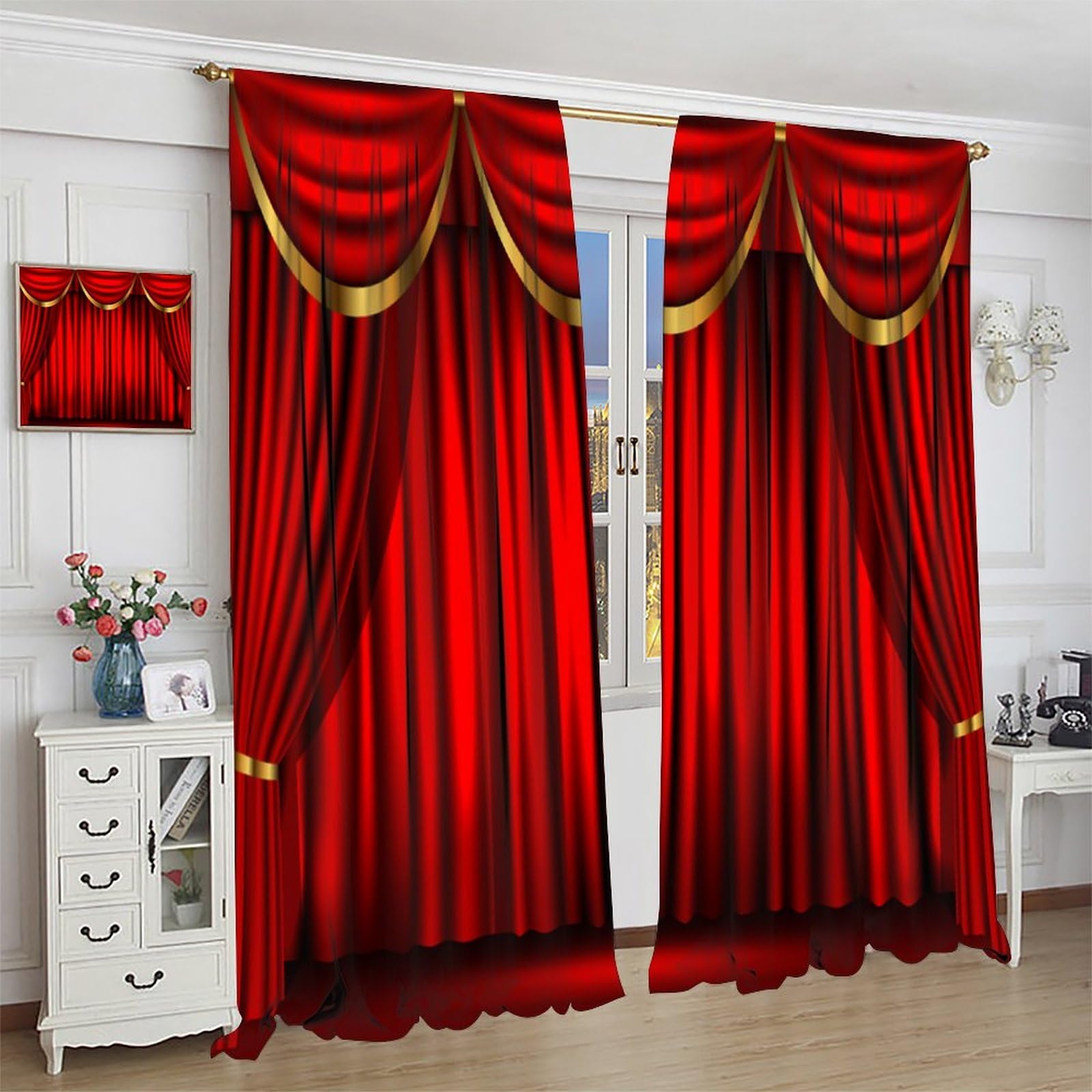 Cortinas rojas para ventana de teatro, espectáculo retro, espectáculo, concierto, película, cortinas para dormitorio, sala de estar, decoración del hogar, 52 x 84 pulgadas