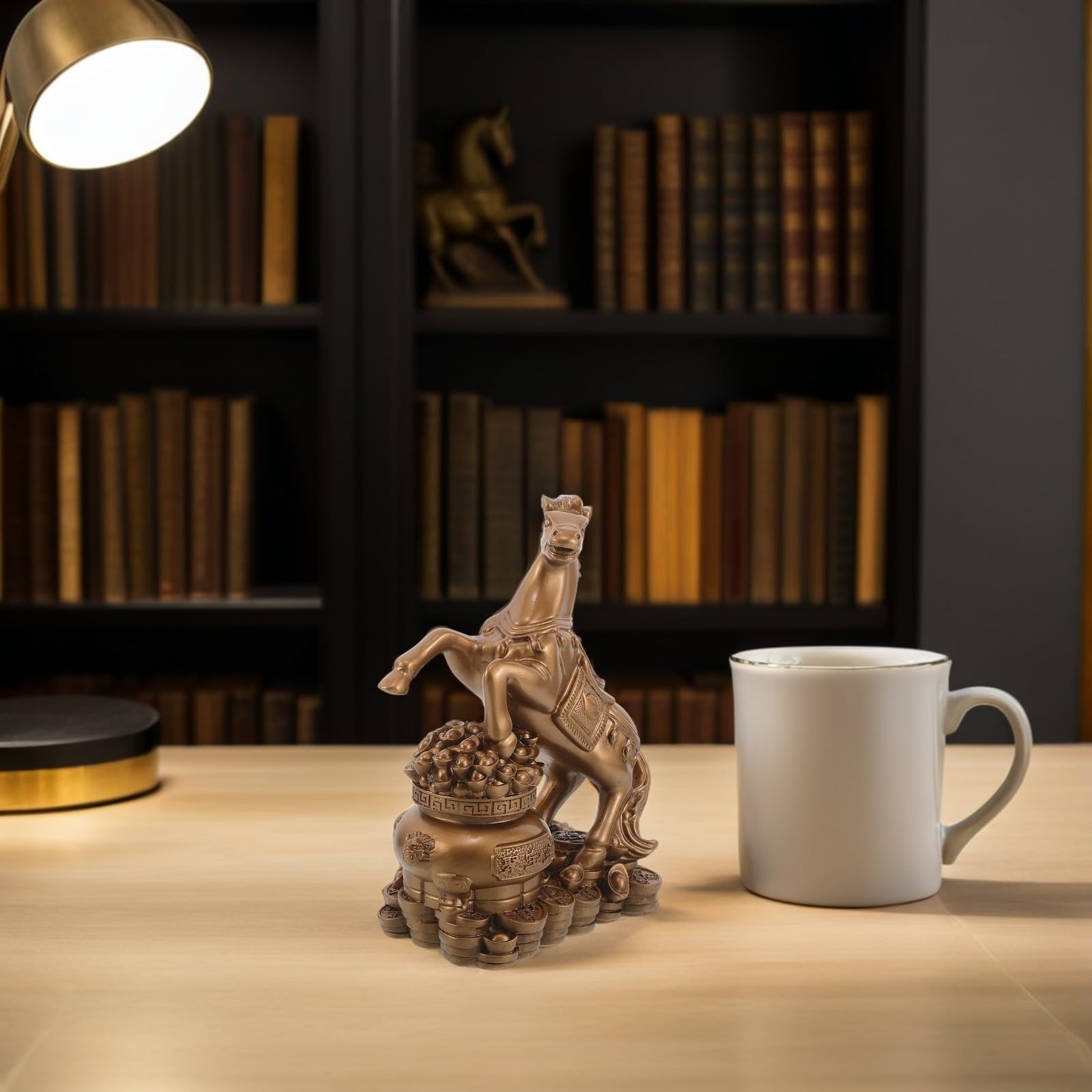 Figura de Caballo del Zodíaco de Resina para Suerte y Prosperidad 18 CM