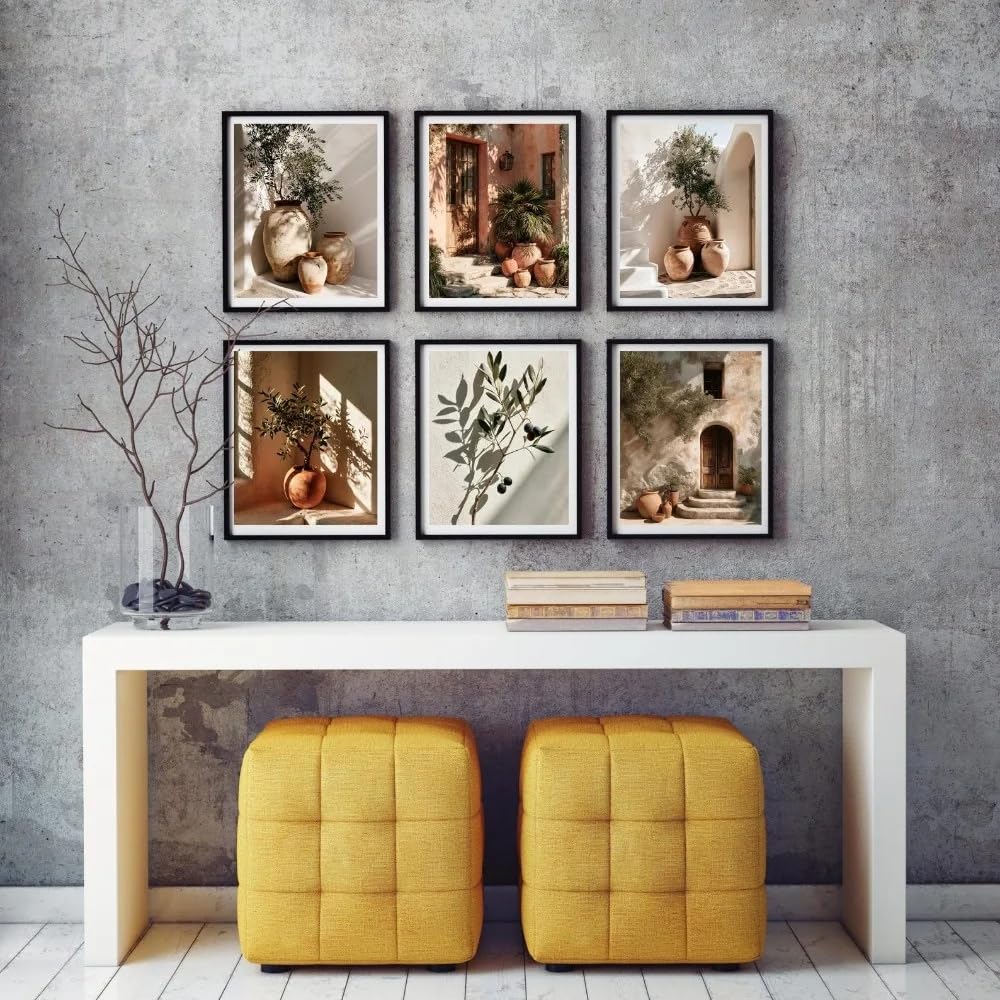 GOSRD Mediterranean Gallery Walls,Olive Tree Prints Coastal Art Bohemian StyleLiving Room Decor(30x50cm-6pcs/Frameless)