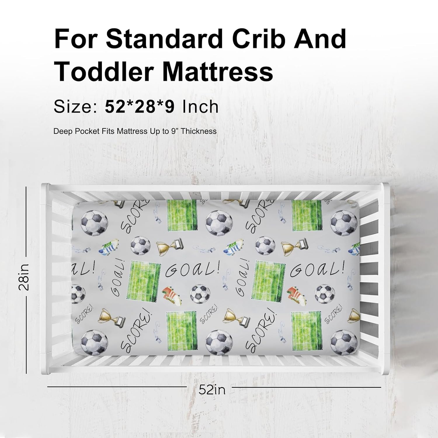 Soccer Baby Crib Sheets for Boy Girl 52"x28" Soccer Game Soft Crib Mattress Cover Soccer Balls Sports Stretchy Fitted Baby Sheets Sport Football Bed Sheets for Standard Crib and Toddler Mattress Pads