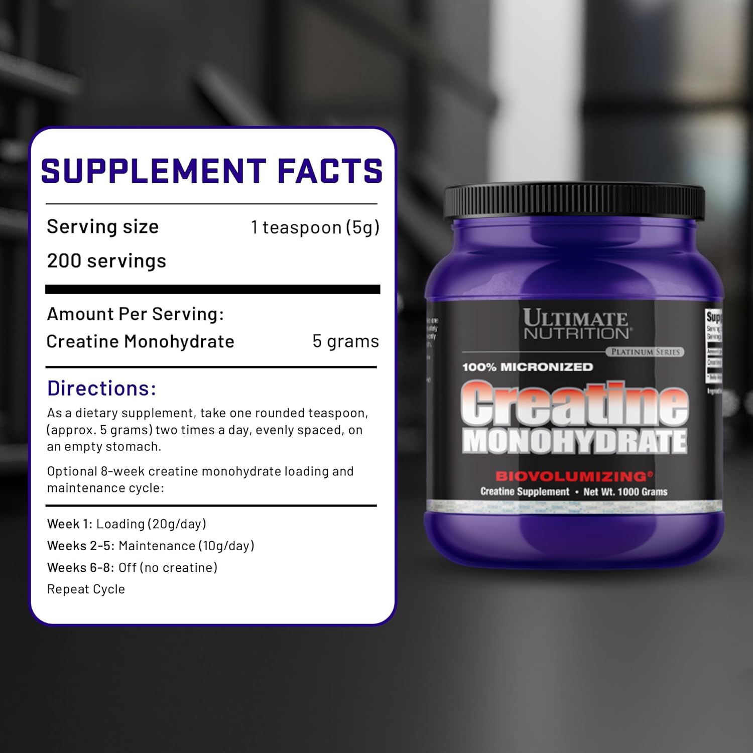 Ultimate Nutrition Unflavored Micronized Creatine Monohydrate Powder for Men & Women, 1000g - Workout Performance Supplement for Muscle Growth & Strength Building - Keto-Friendly & Gluten-Free