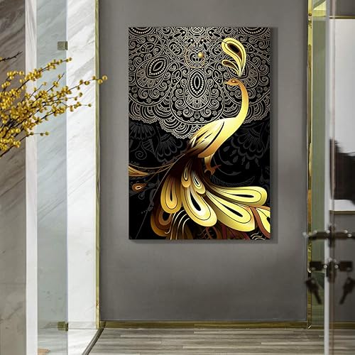 Miniatura 143 de Looife Lienzo decorativo para pared de pavo real, 16 x 32 pulgadas, pájaros verde azulado con flores, decoración de pared para decoración de DW148