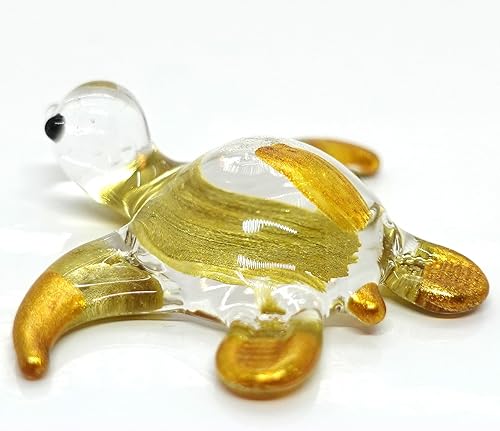 Miniatura 3 de Figuras pequeñas en miniatura de tortuga, mar, animales, vidrio soplado a mano, regalo coleccionable, decoración del hogar (oro transparente)