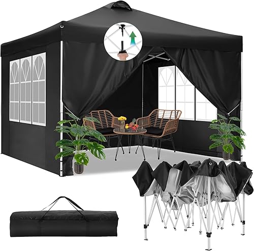 COBIZI Tienda de campaña con toldo desplegable de 10 x 10 pies para exteriores, con 4 paredes laterales, impermeable, comercial, para fiestas,